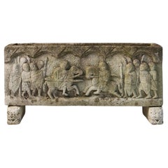 Antique Concrete Planter with Facade Sculpted in Roman Style, France, 1920s