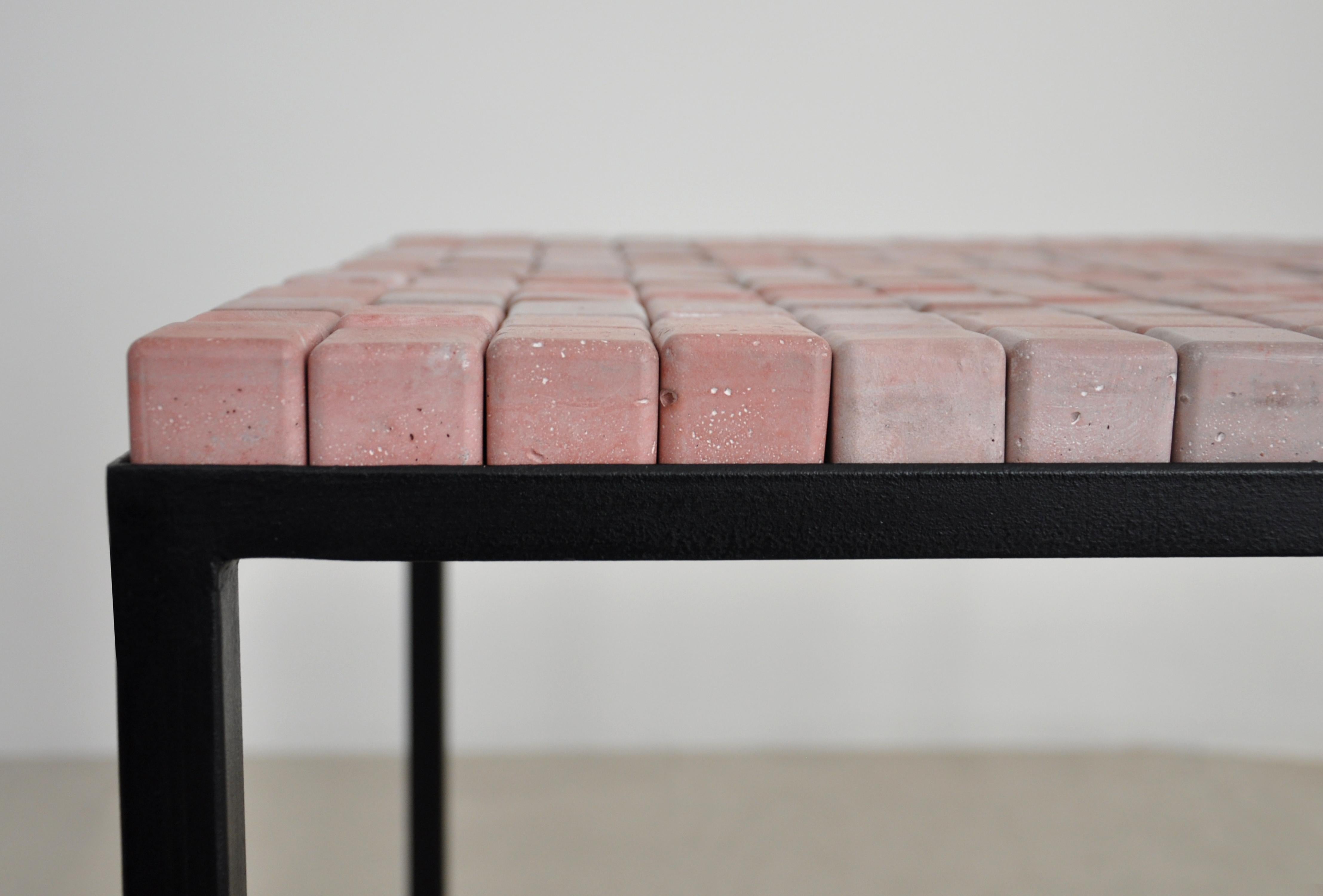 Brazilian Concrete Red Cube Table by Miriam Loellmann