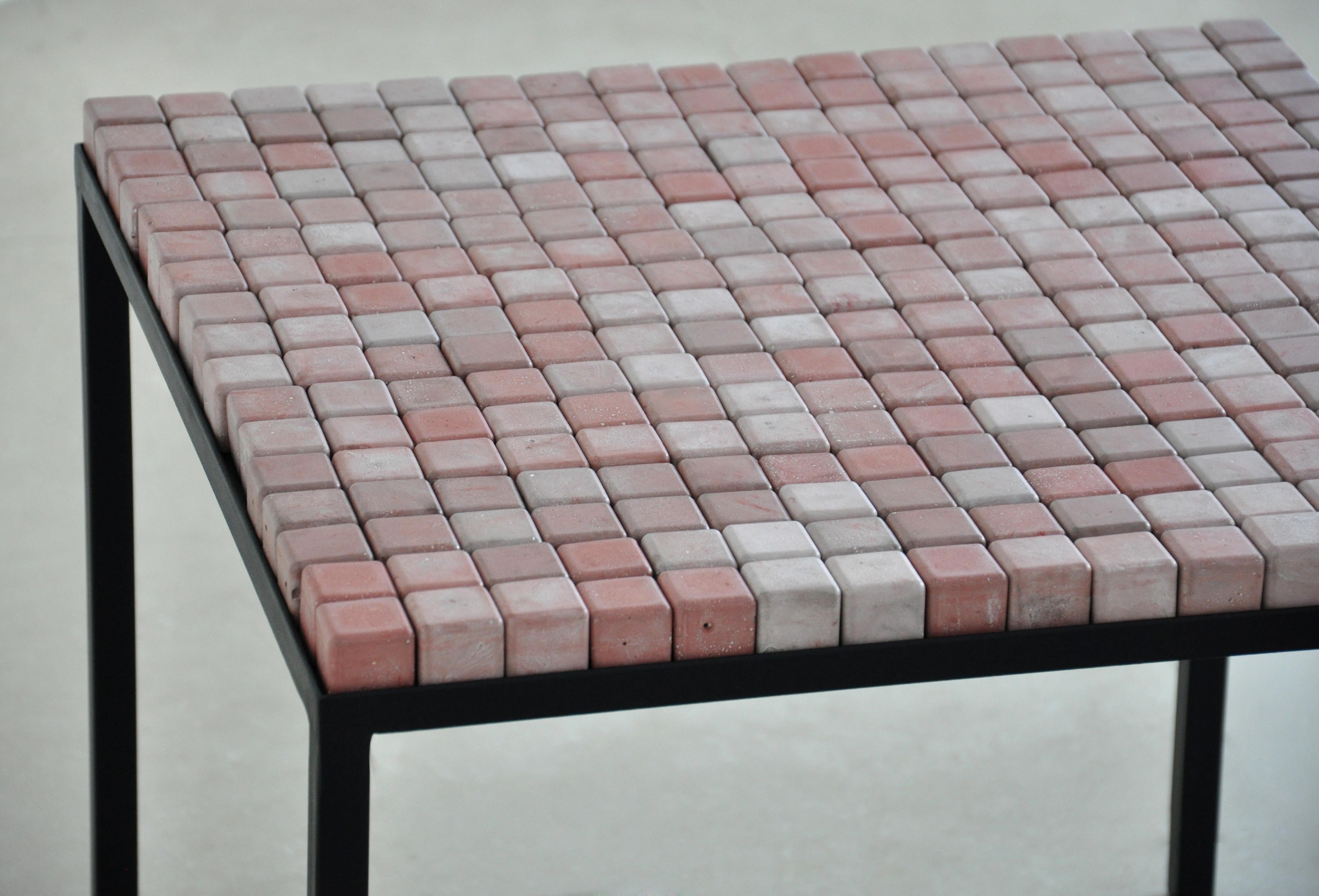 Contemporary Concrete Red Cube Table by Miriam Loellmann