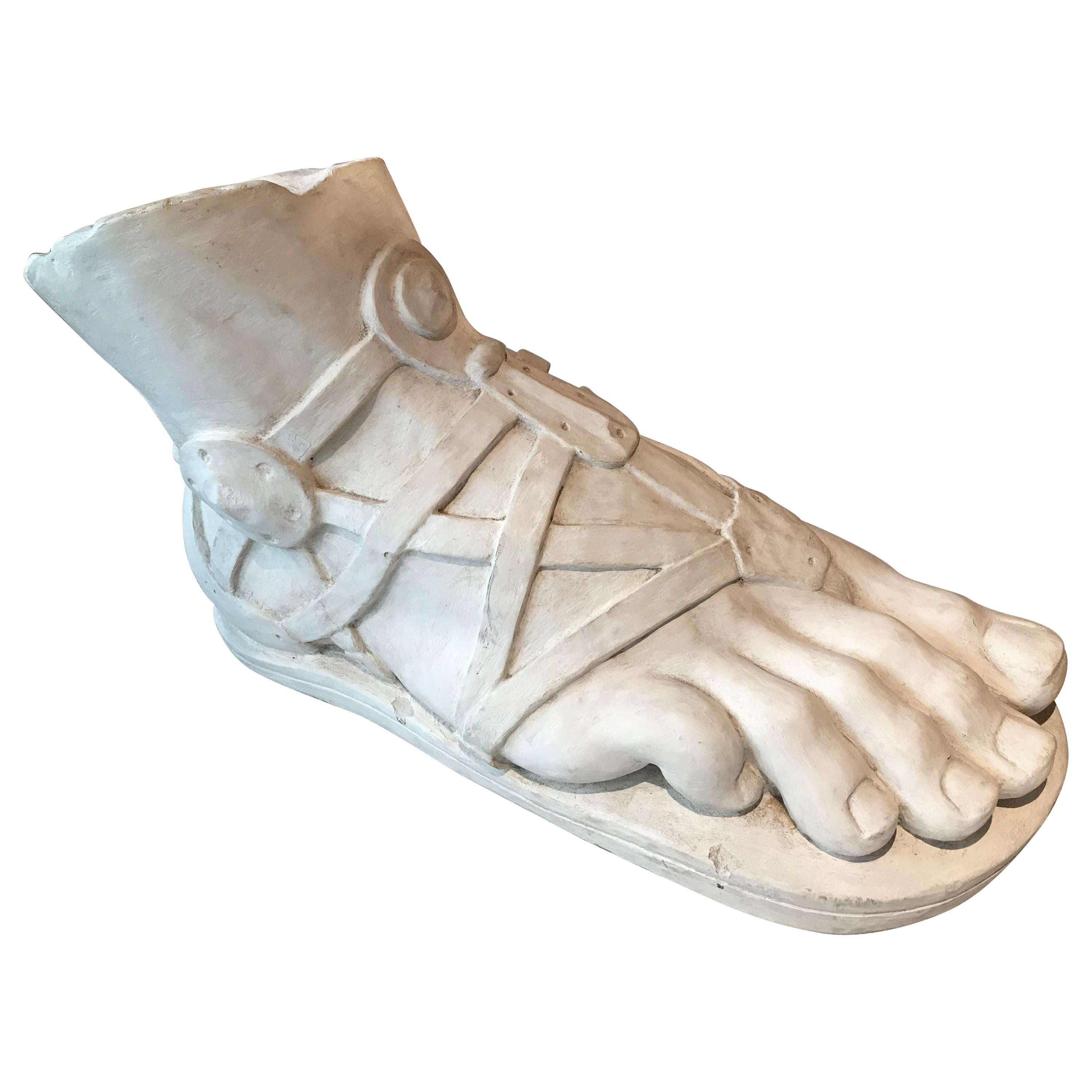 Concrete Roman Ruin Style Figure of Foot with Sandal For Sale