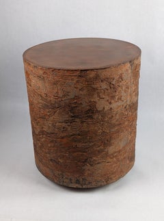 Red Botanical Concrete Round End Table, 'Kloof'