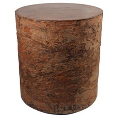 Red Botanical Concrete Round End Table, 'Kloof'