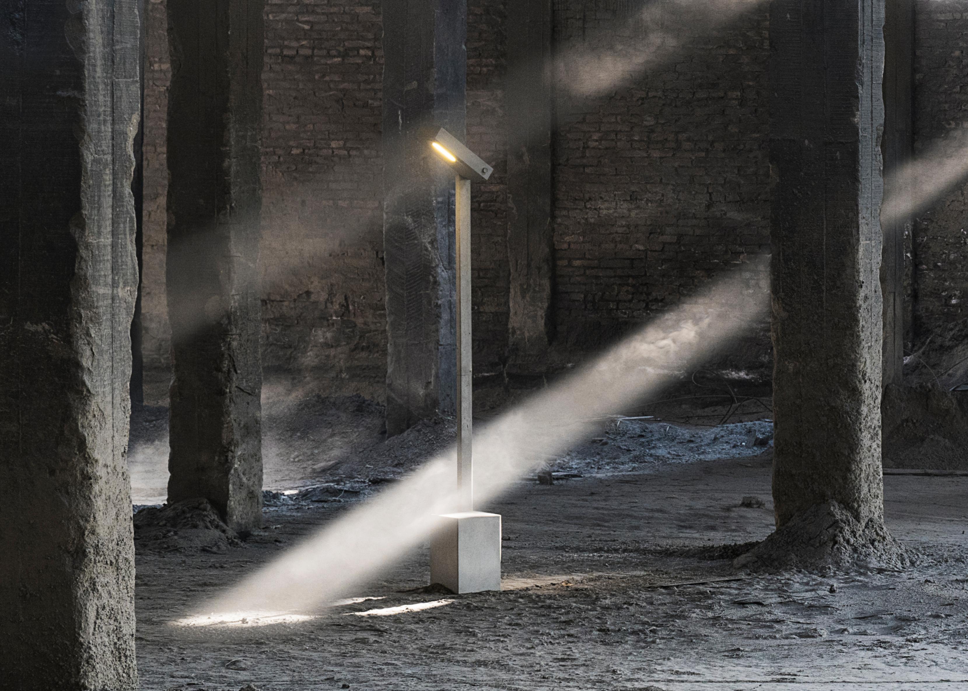 Chinese Concrete Solar Outdoor Floor Lamp, “Yu, ” from Concrete Collection by Bentu