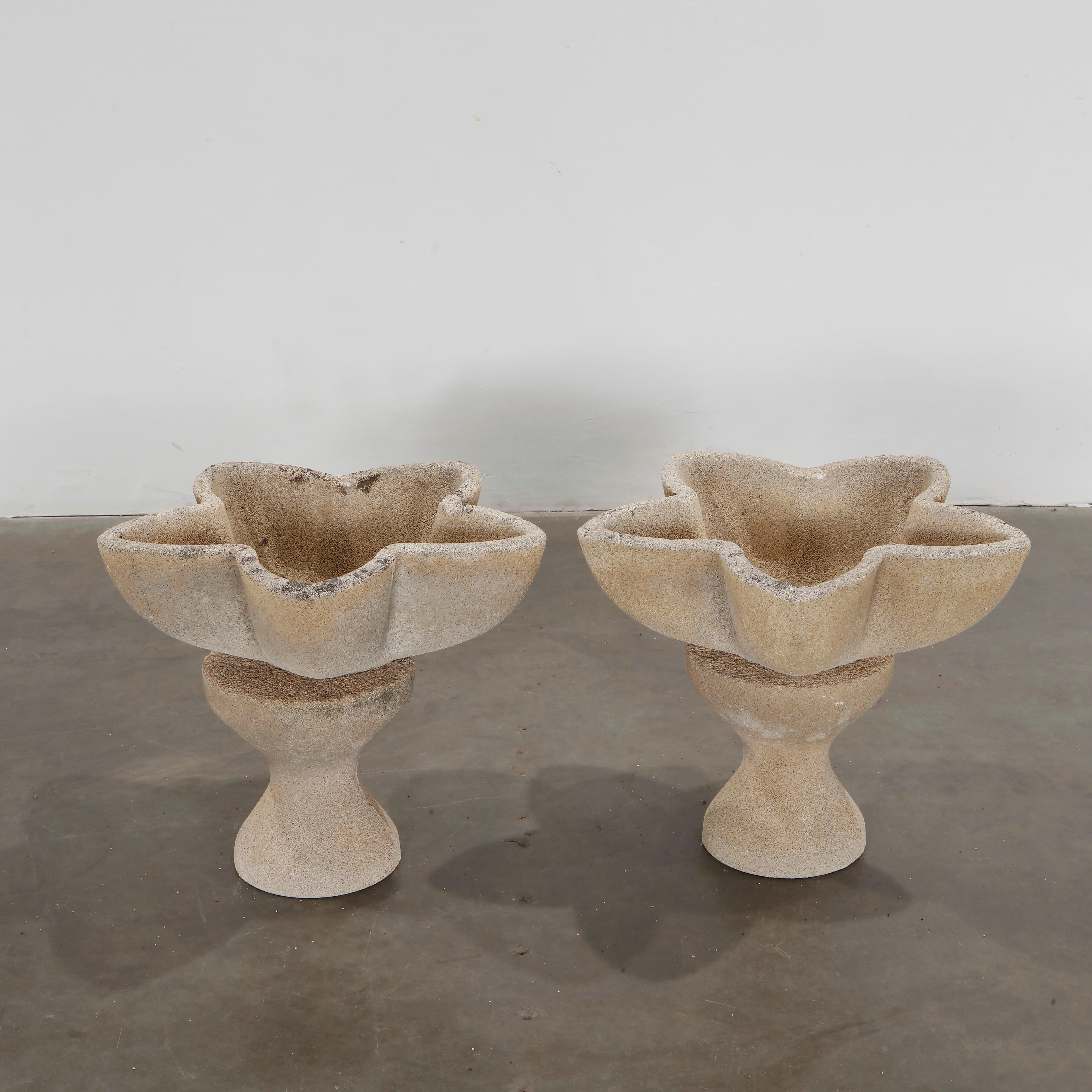 French Concrete Star-Shaped Planters on Stands, 1970s For Sale