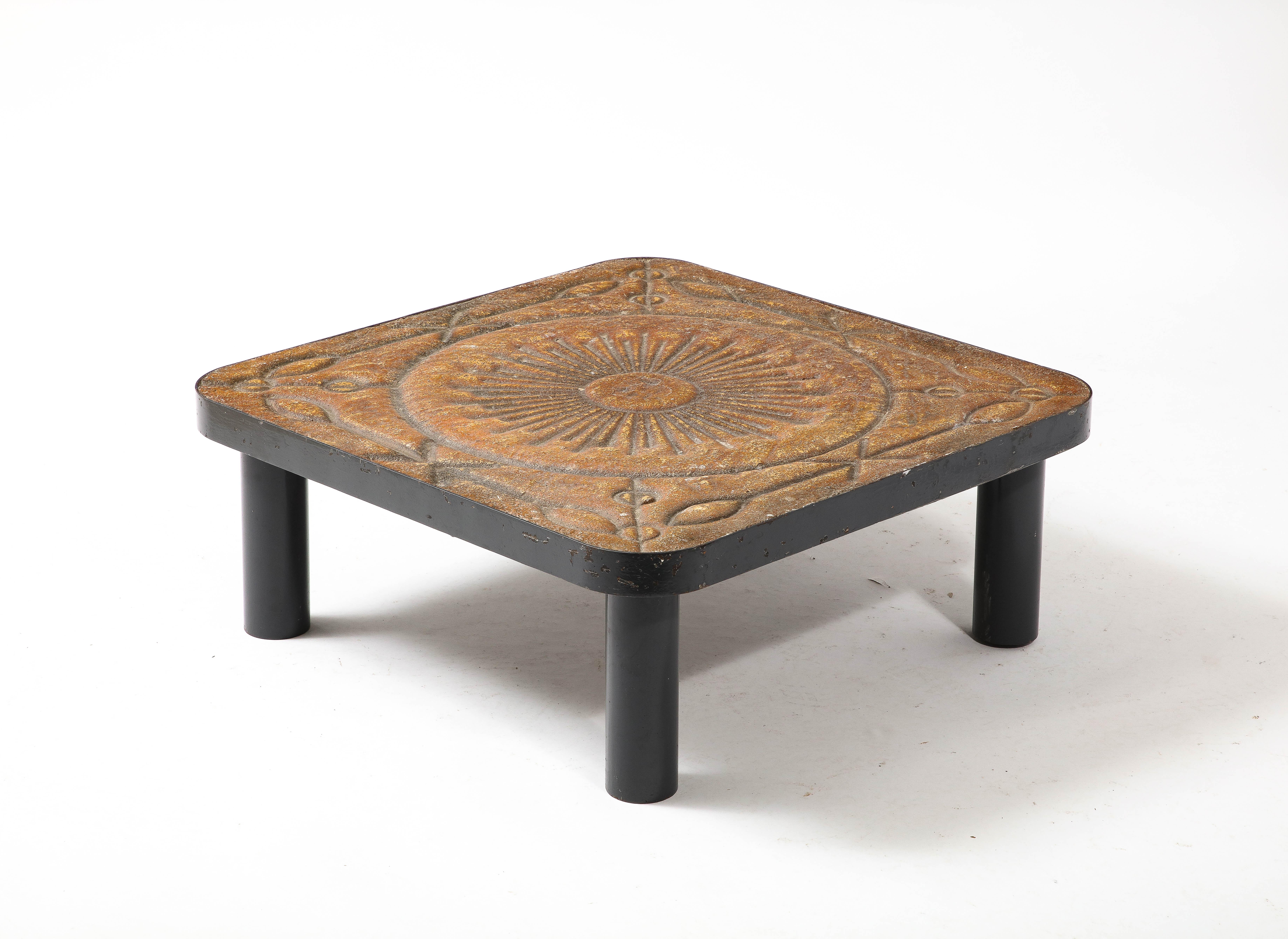French Concrete & Steel Coffee Table, France 1960s For Sale