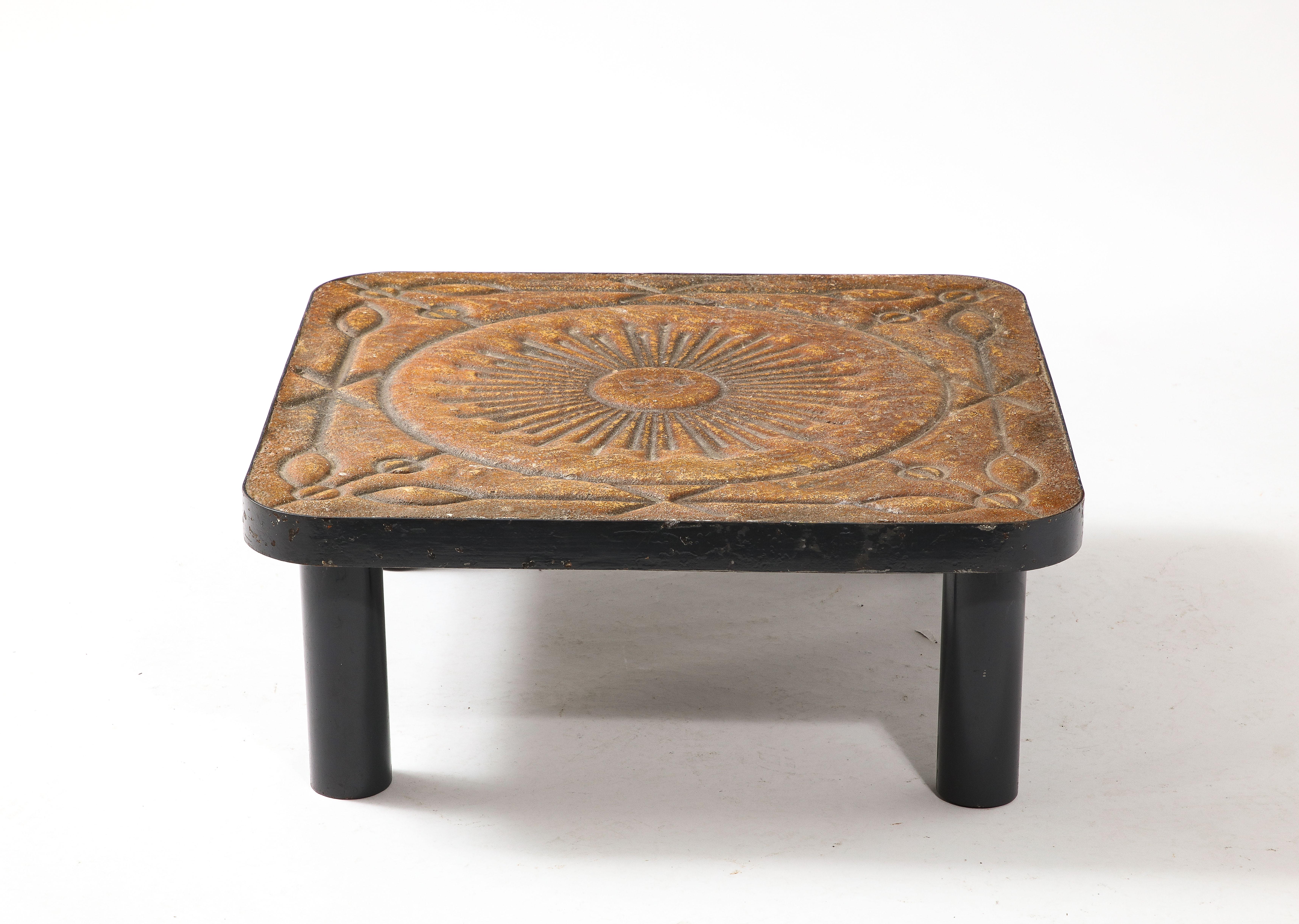 Wrought Iron Concrete & Steel Coffee Table, France 1960s For Sale