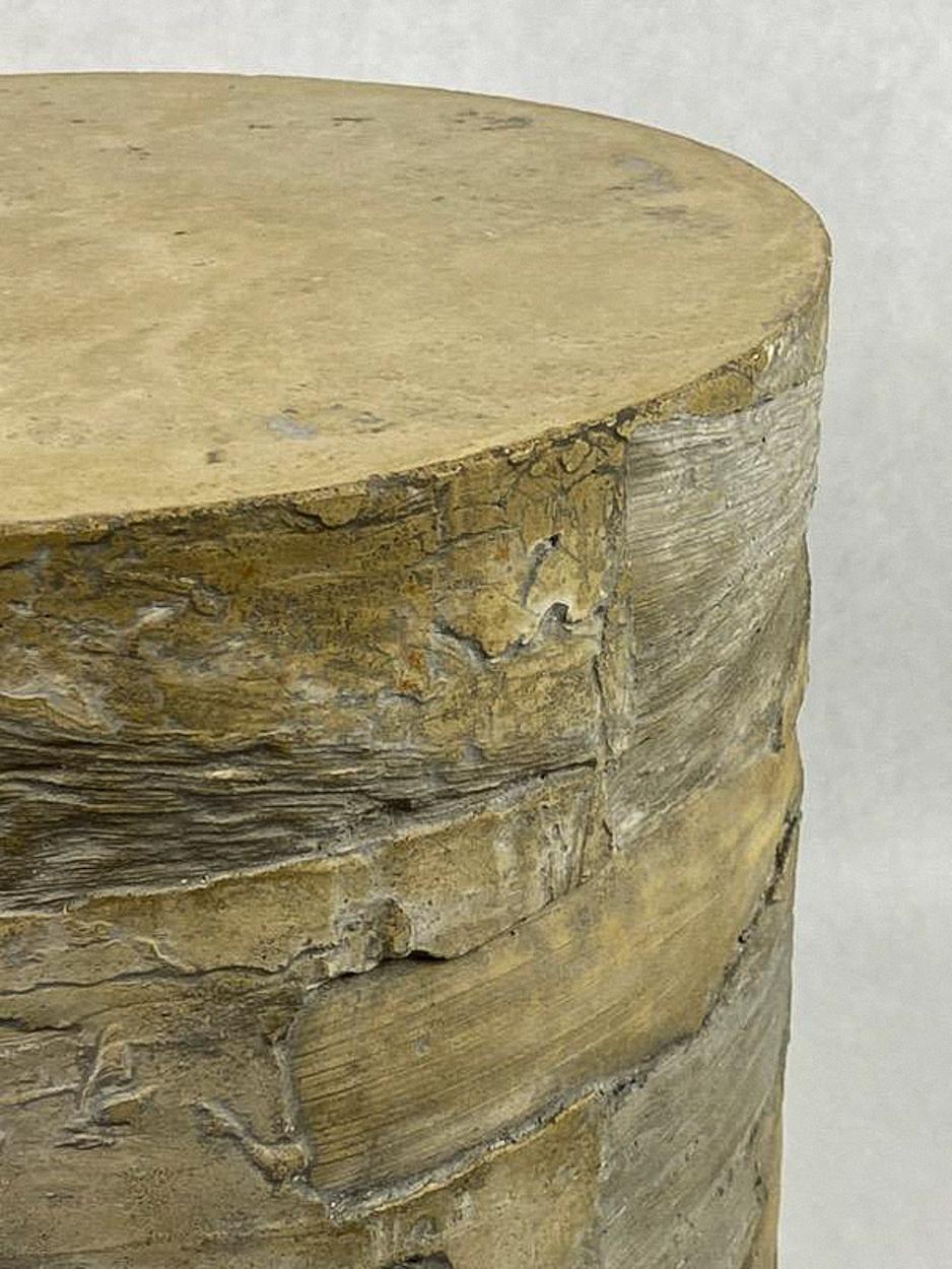 American Rustic Yellow Concrete Stool with Textured Corn Husk Imprints, 'Switchback' For Sale