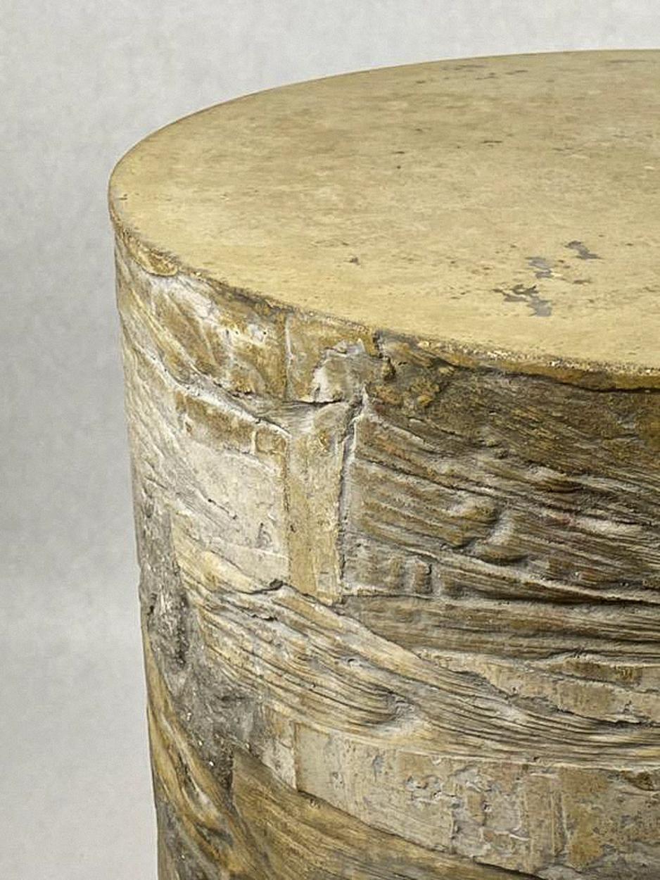 Hand-Crafted Rustic Yellow Concrete Stool with Textured Corn Husk Imprints, 'Switchback' For Sale