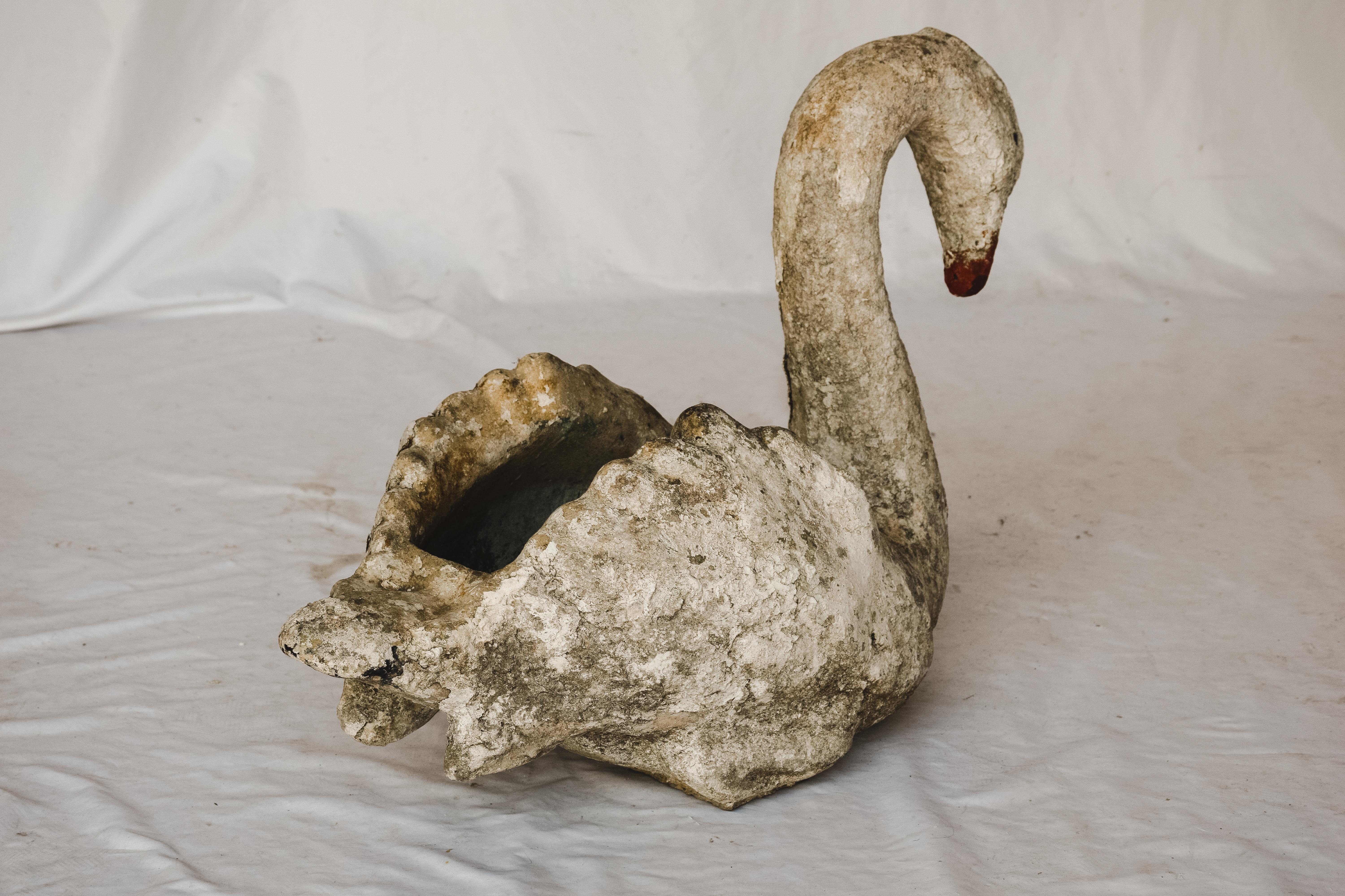 vintage concrete swan planter