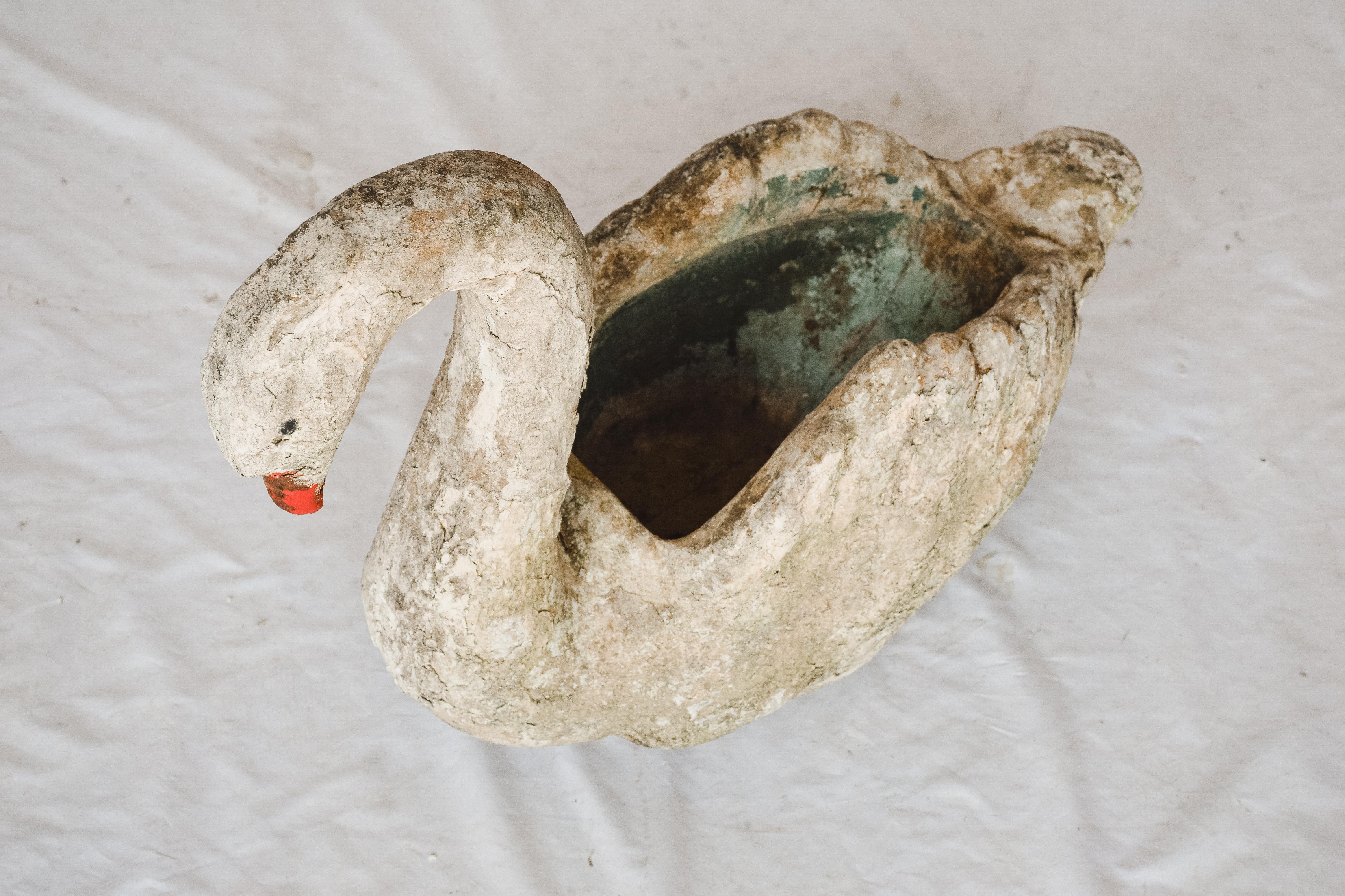 vintage cement swan planter