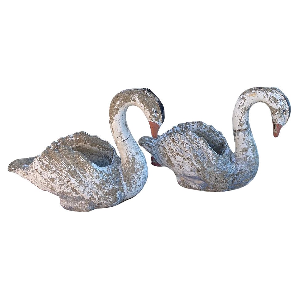 Concrete Swan Planters, a Pair