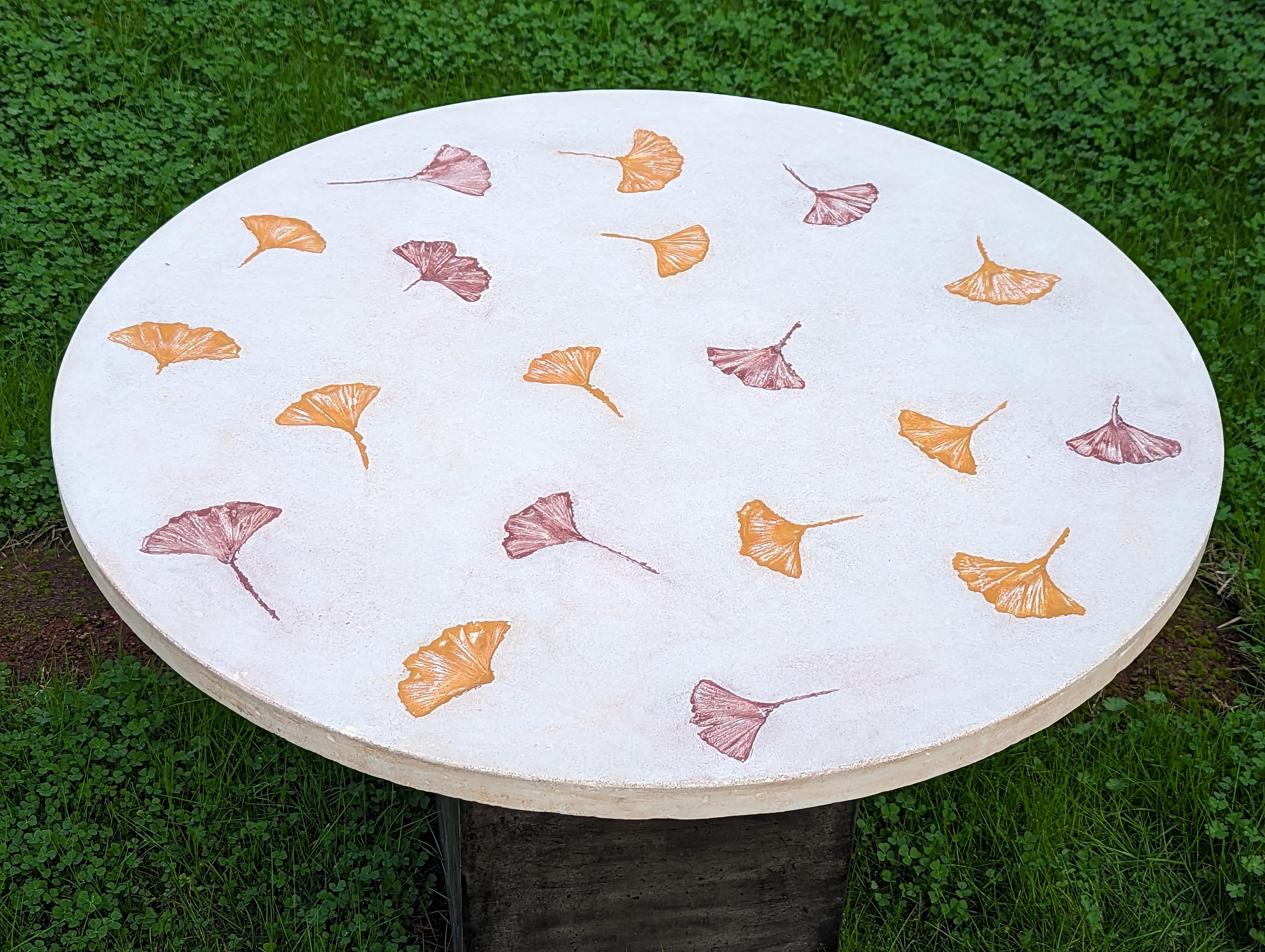American Concrete Top with Gingko Leaf Imprints For Sale