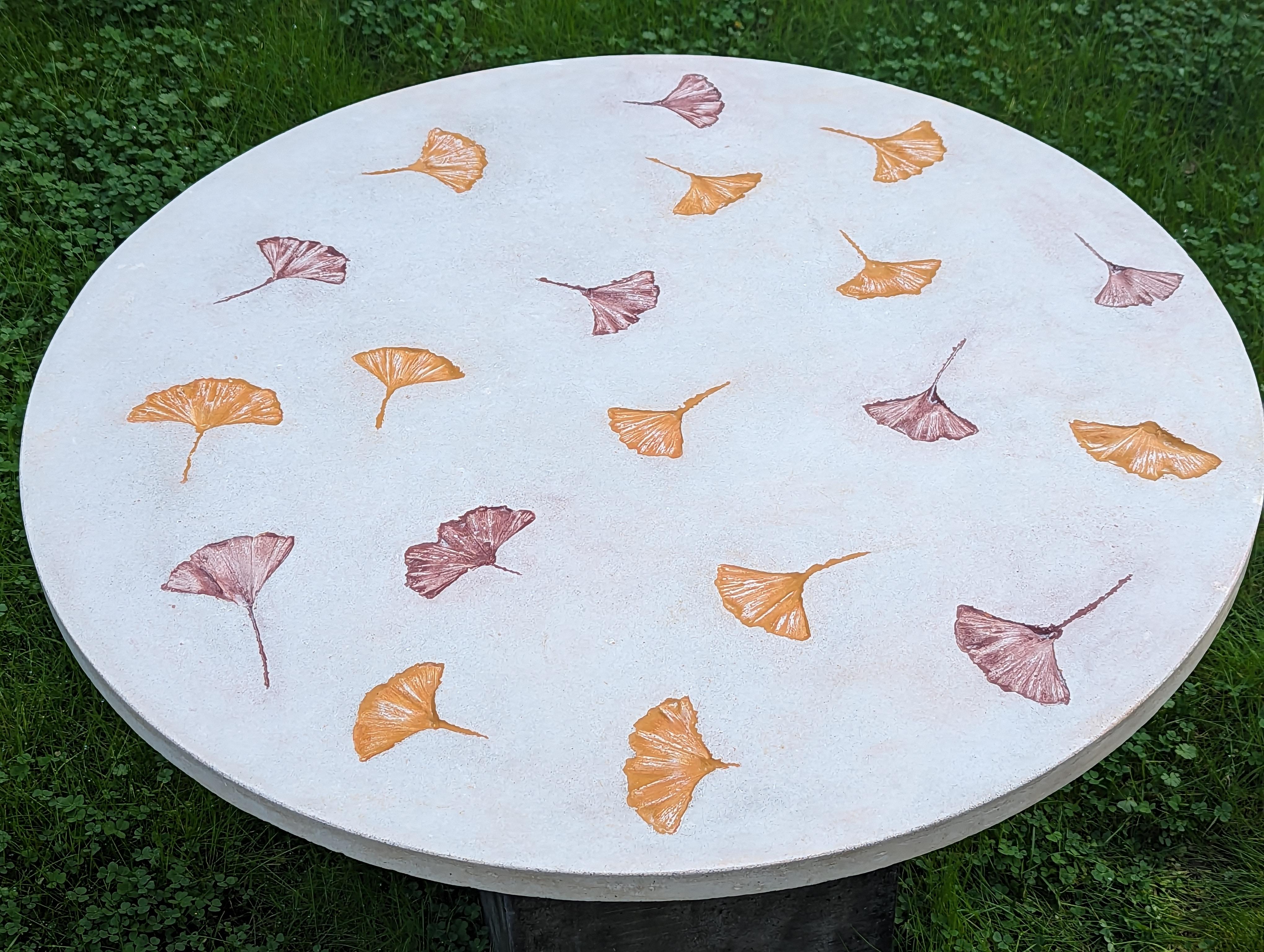 Cast Concrete Top with Gingko Leaf Imprints For Sale