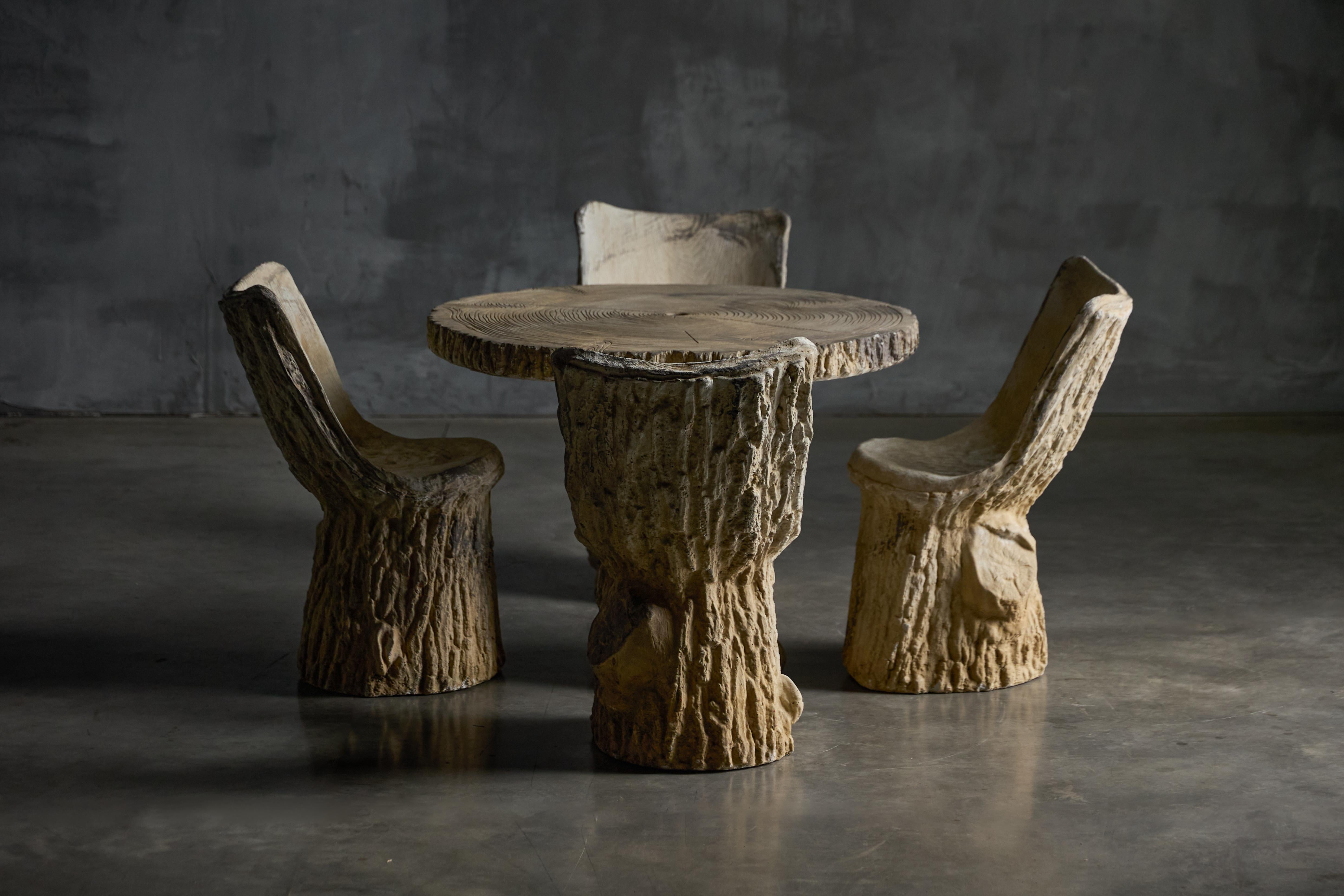 French Concrete Tree Trunk Garden Set, France, 20th Century For Sale