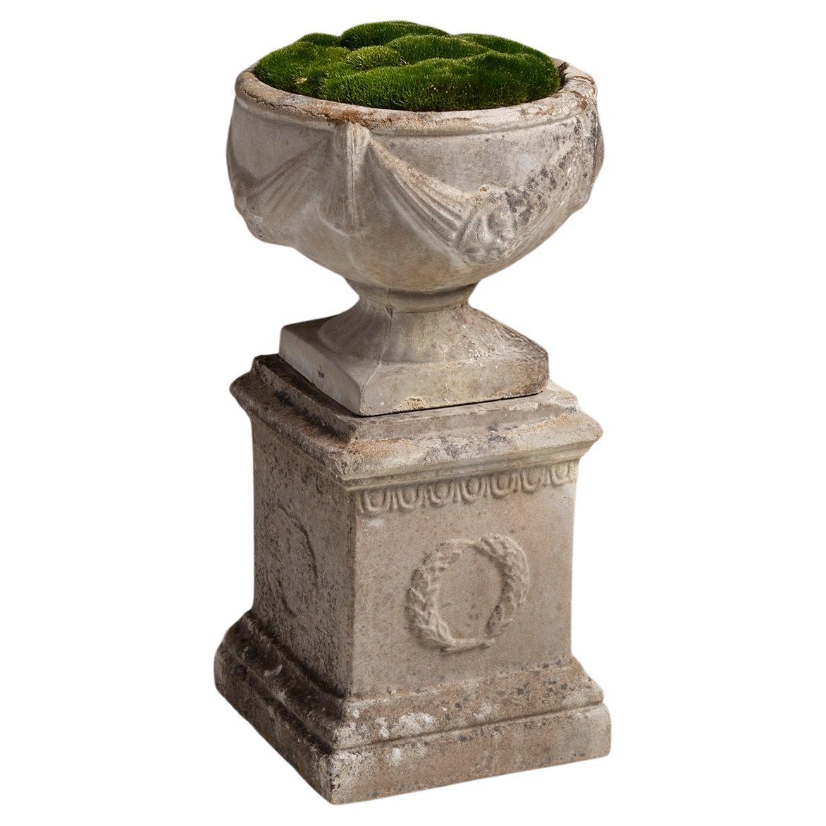 Concrete Urn on Pedestal, England circa 1850 For Sale