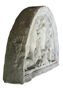 Concrete Demilune Sculptural Cherub Angel Garden Plaque Pediment