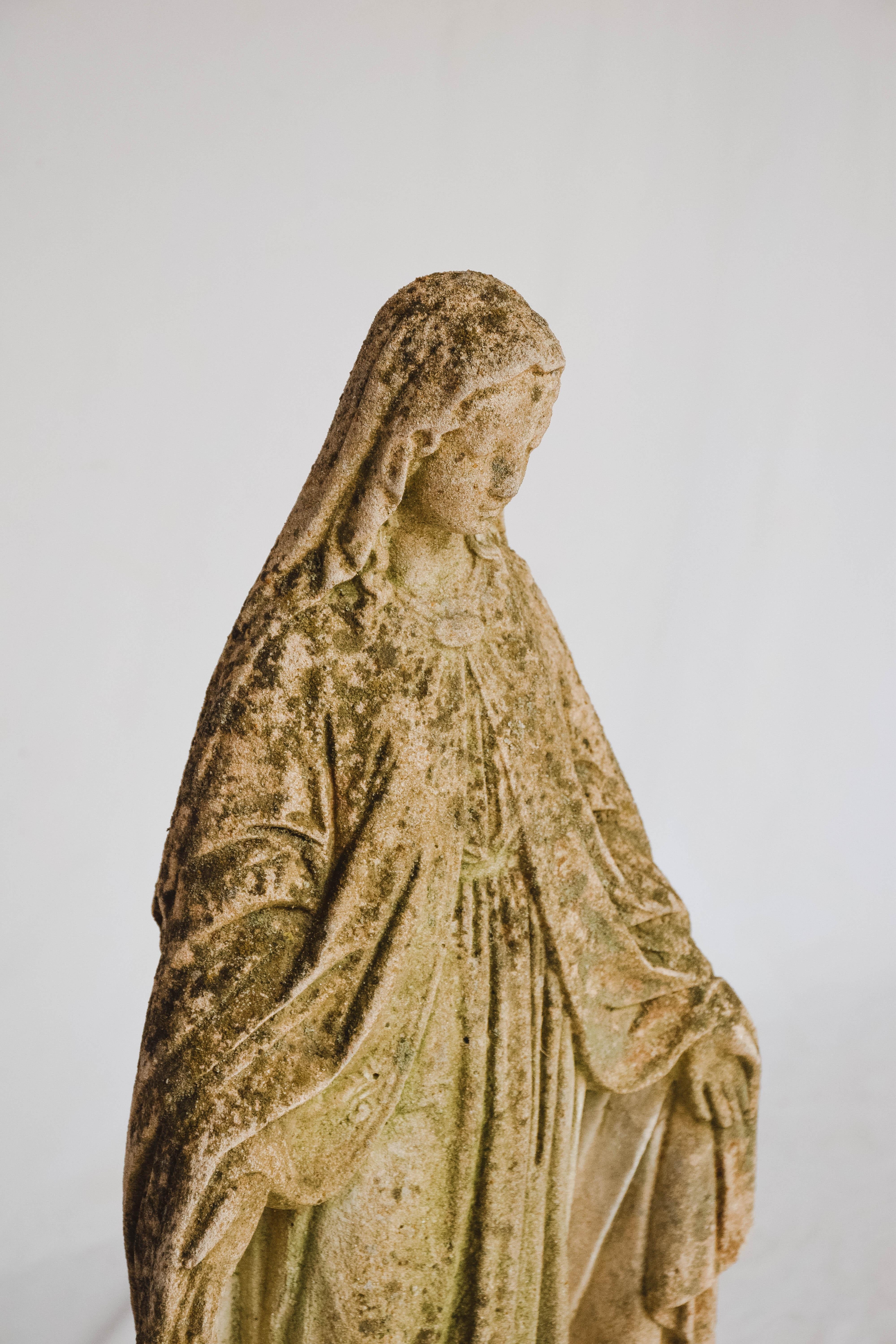 Concrete Virgin Mary Garden Statue In Good Condition In Houston, TX