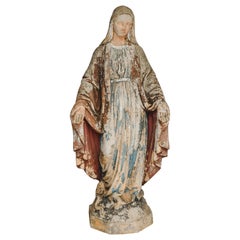 Vintage Concrete Virgin Mary Garden Statue