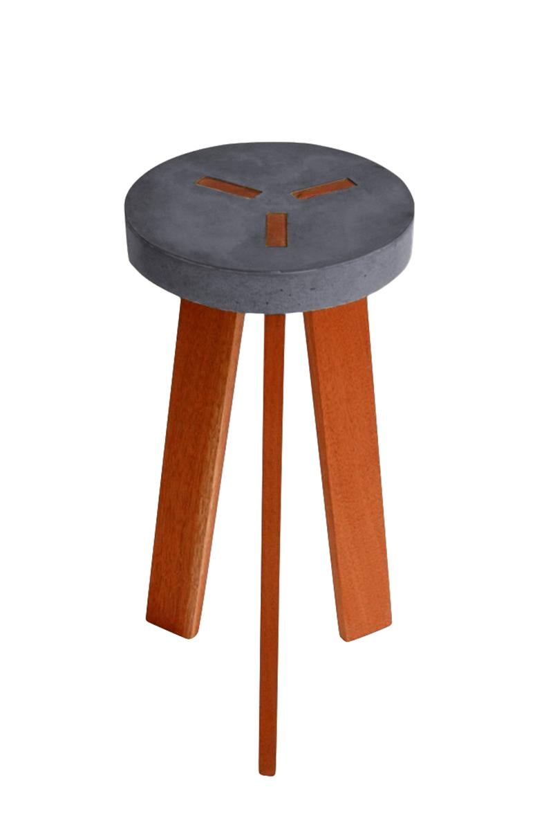 Concrete Y stool
Made to Order. 
Made of Fiber Glass Reinforced Concrete. The color of concrete and type of wood can be customized upon request. Standard Color options are Off-White, Gray, & Charcoal, and standard wood options are Redwood
