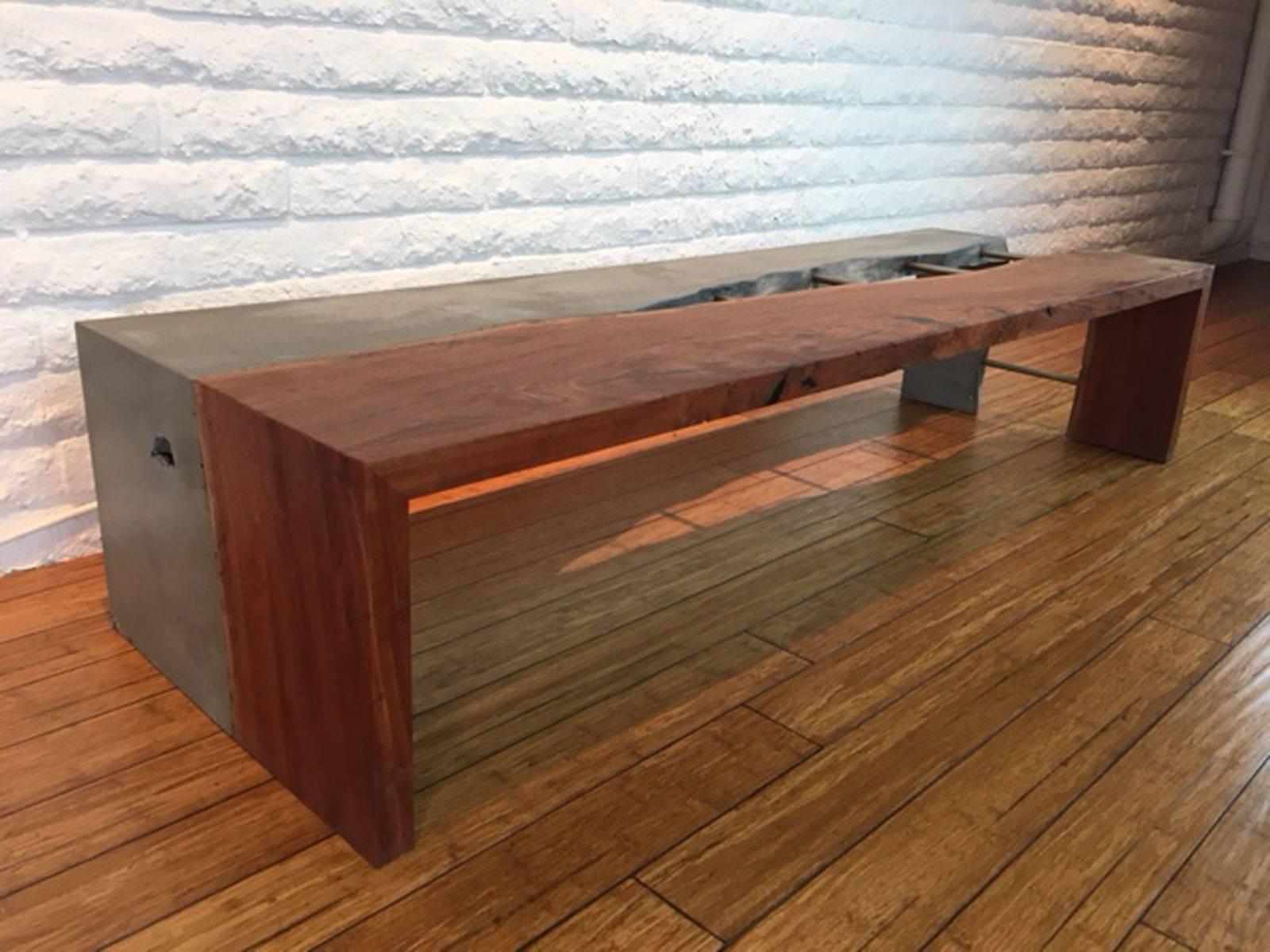 American Craftsman Concrete, Steel, and Wood Bench  For Sale