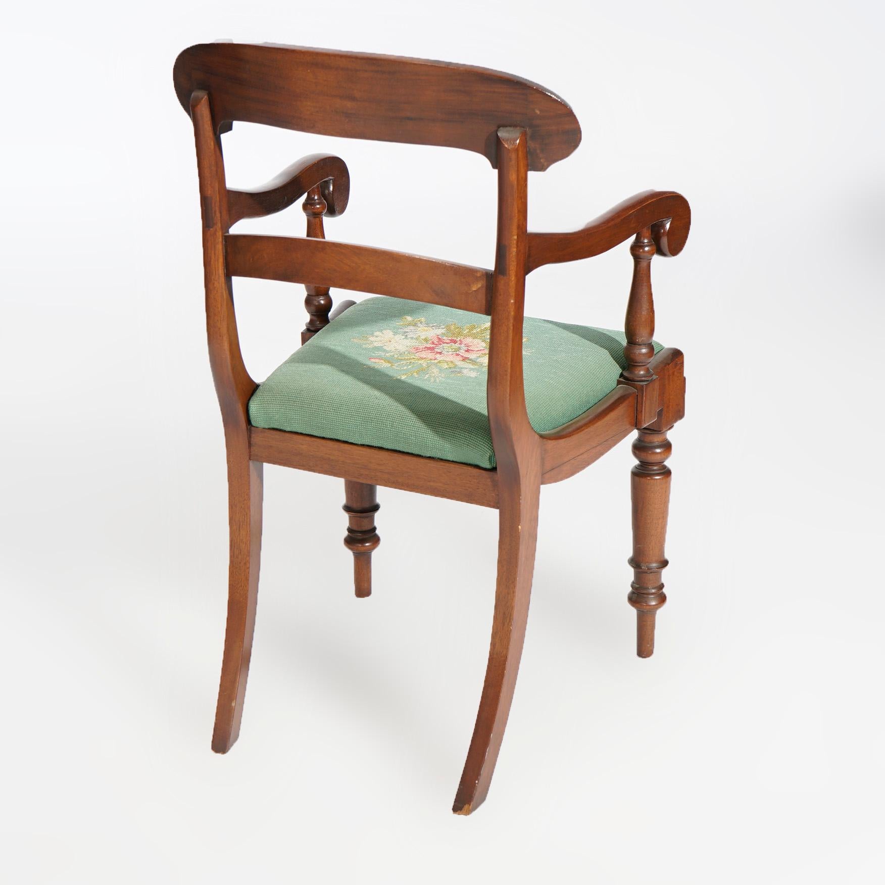Antique Set of Six Sheraton Flame Mahogany Dining Chairs, Circa 1830 In Good Condition In Big Flats, NY
