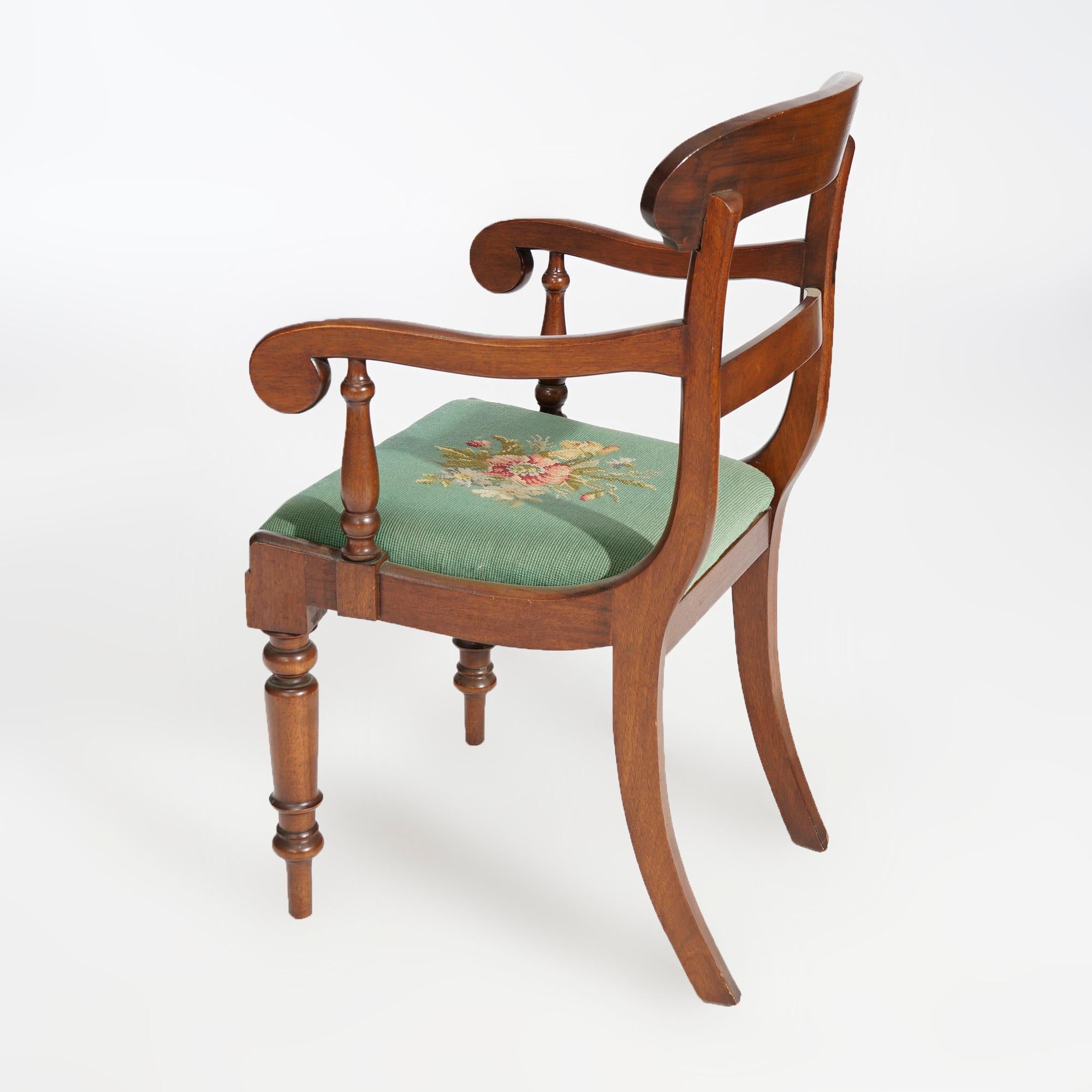 19th Century Antique Set of Six Sheraton Flame Mahogany Dining Chairs, Circa 1830