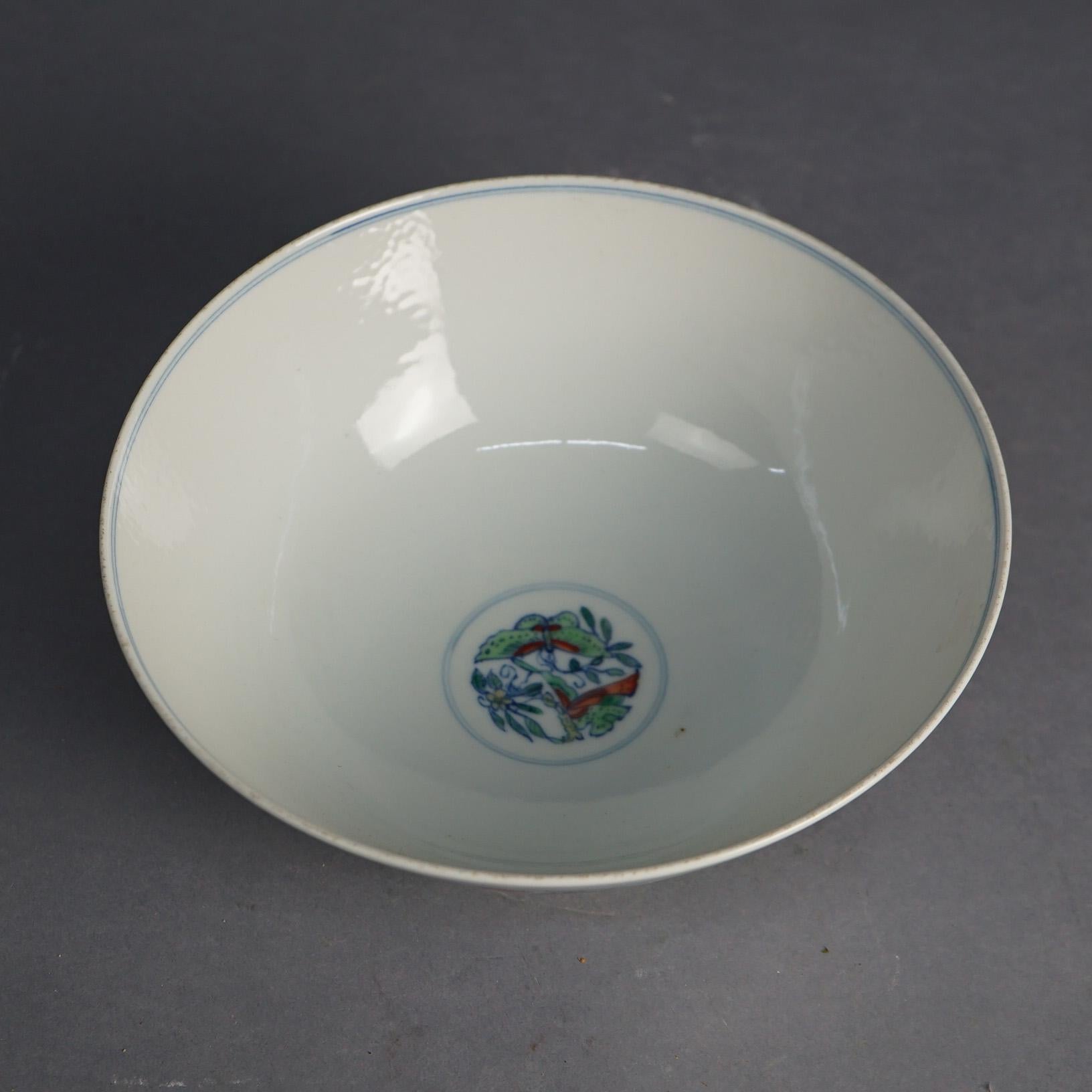 Asian COND Chinese Doucai Floral Decorated Porcelain Bowl with Yongzheng Mark 20thC
