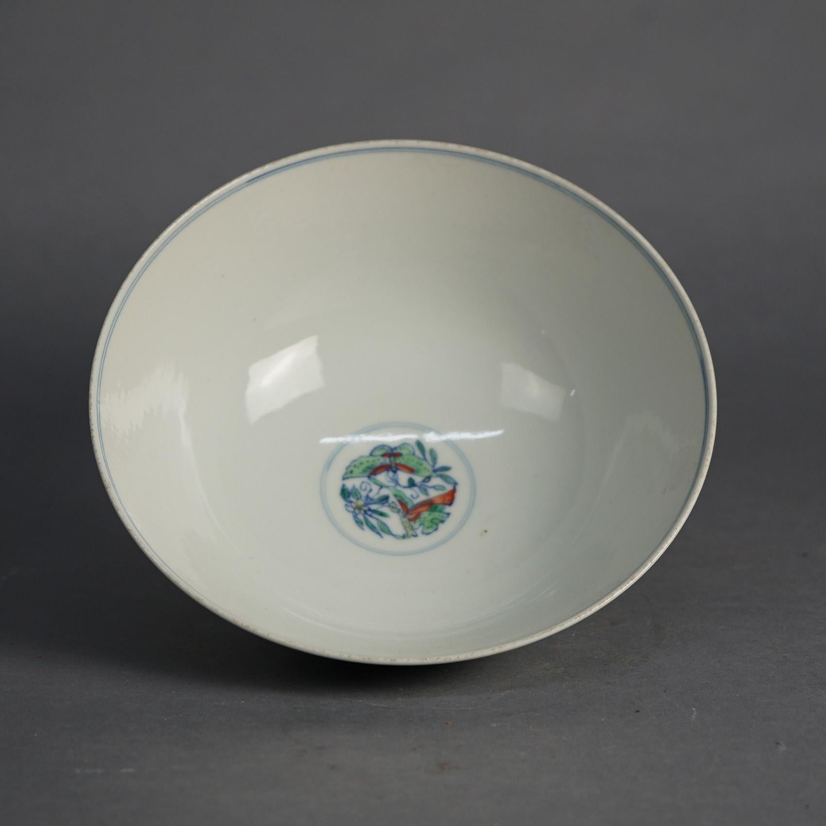 20th Century COND Chinese Doucai Floral Decorated Porcelain Bowl with Yongzheng Mark 20thC