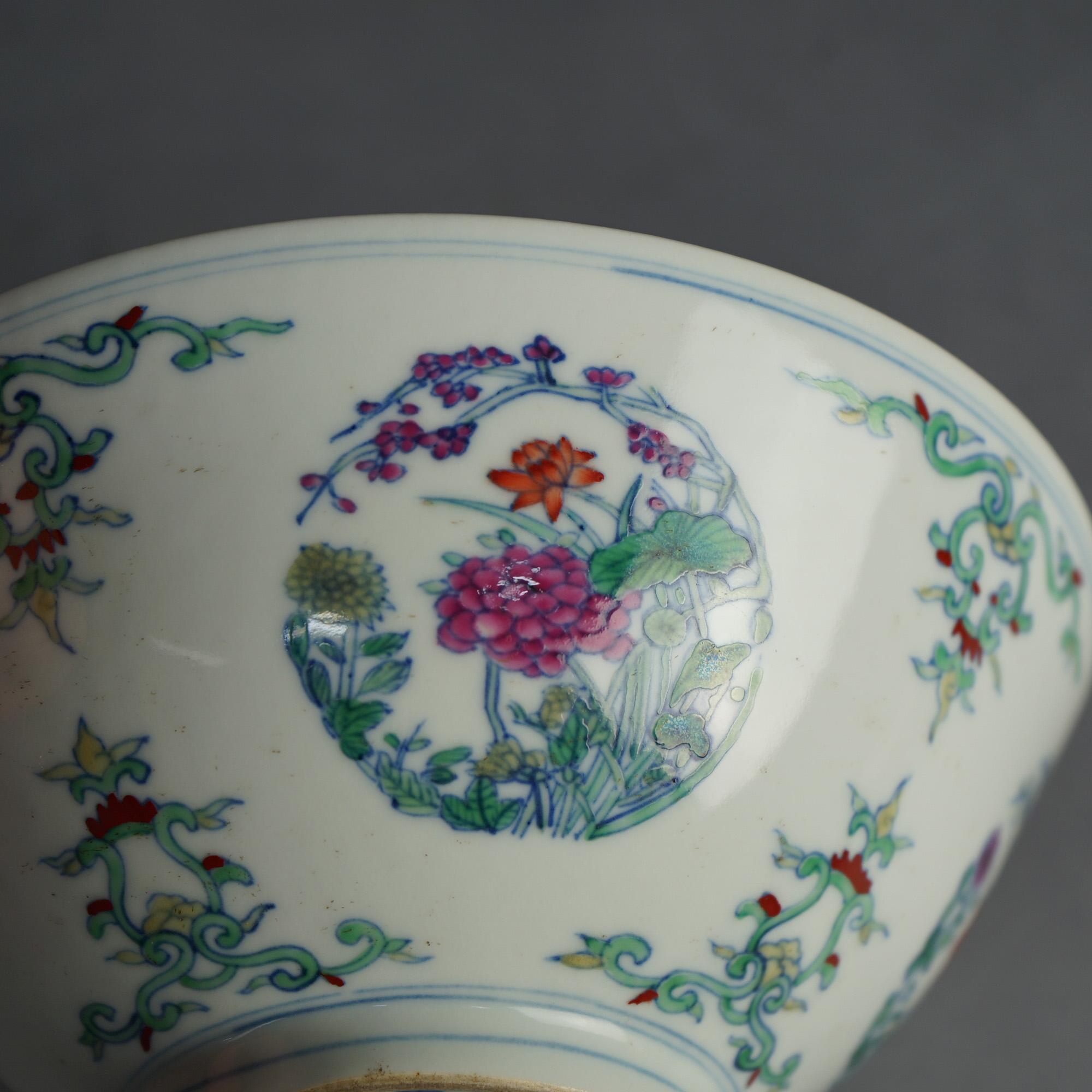 COND Chinese Doucai Floral Decorated Porcelain Bowl with Yongzheng Mark 20thC 2