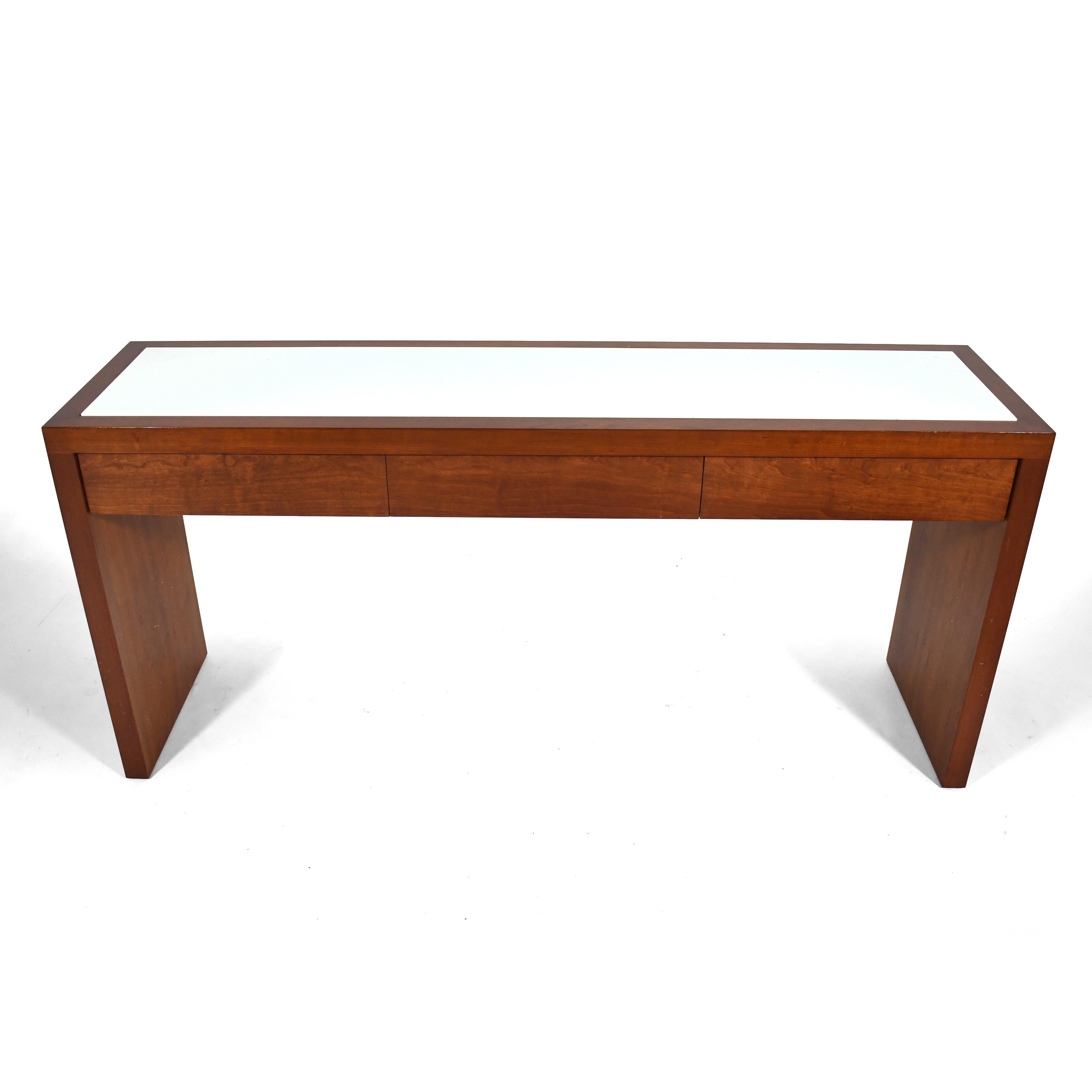 Late 20th Century Conde House Console Table with Drawers & Glass Top For Sale