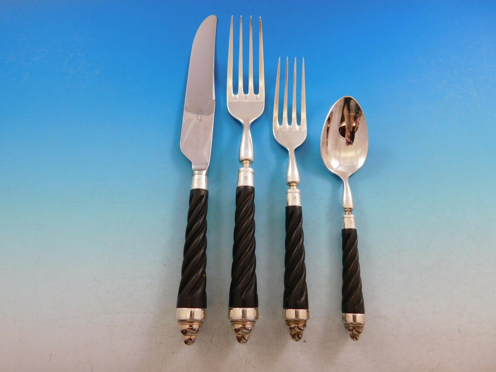 Conde Twisted Ebony by Ercuis French Silverplated Flatware Set Service 117 pcs In Excellent Condition In Big Bend, WI