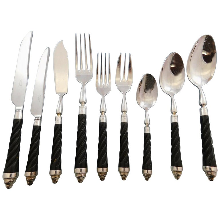 Conde Twisted Ebony by Ercuis French Silverplated Flatware Set Service