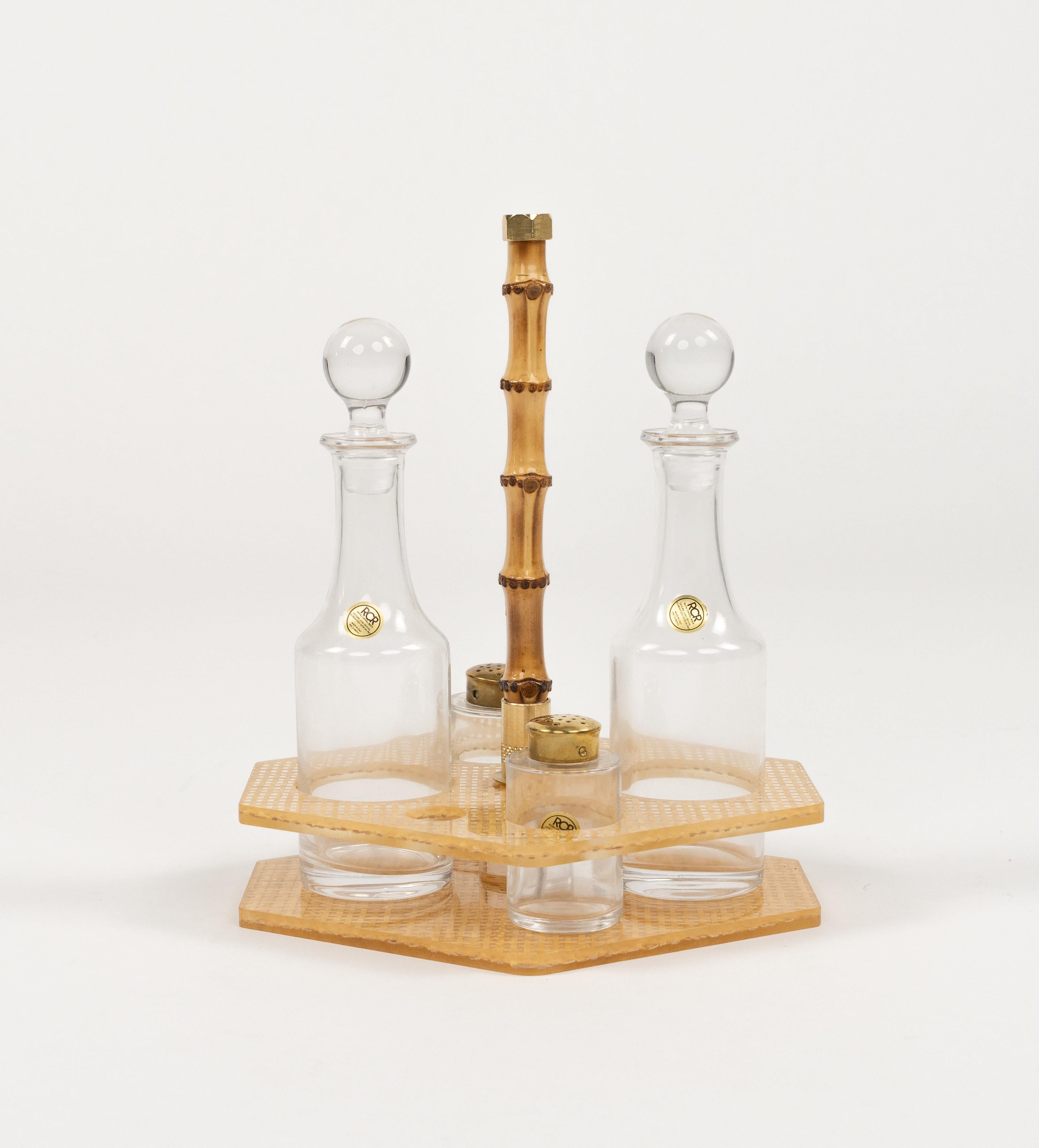 Condiment Set Lucite, Wicker and Crystal  Christian Dior Style, Italy 1970s For Sale 4