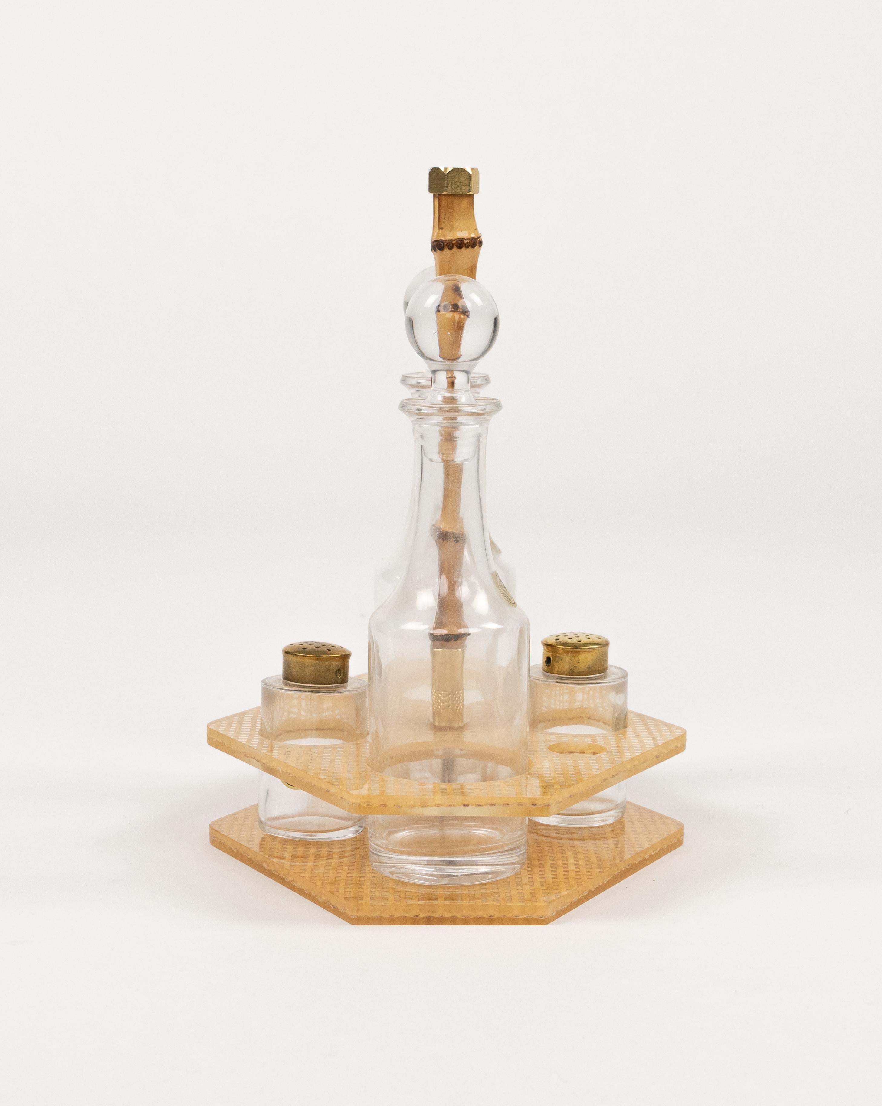 Condiment Set Lucite, Wicker and Crystal  Christian Dior Style, Italy 1970s For Sale 5