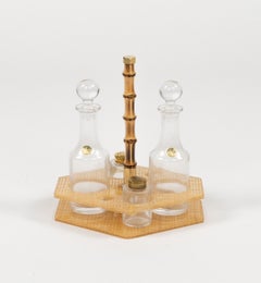 Condiment Set Lucite, Wicker and Crystal  Christian Dior Style, Italy 1970s