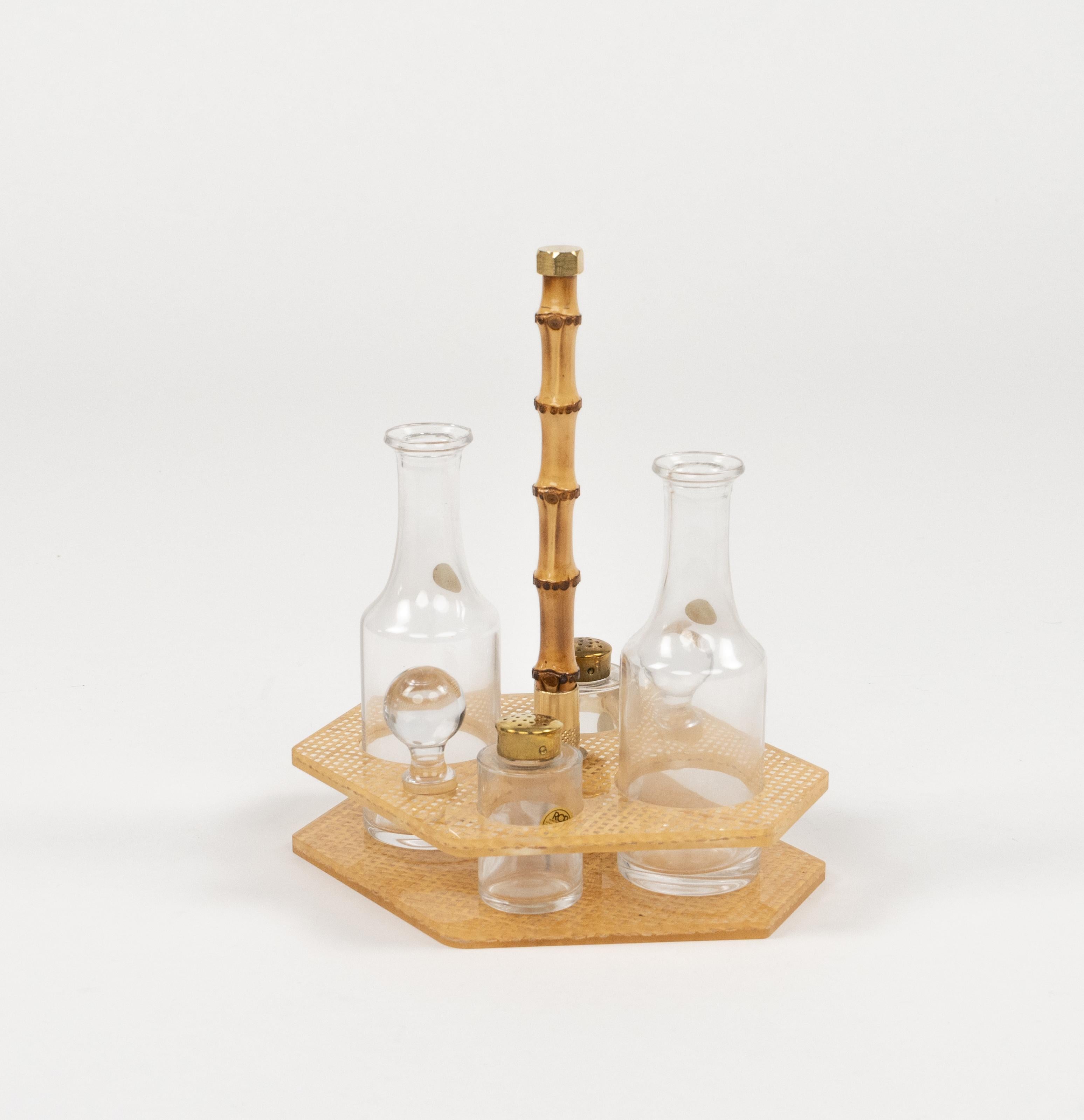 Condiment Set Lucite, Wicker and Crystal  Christian Dior Style, Italy 1970s For Sale 1