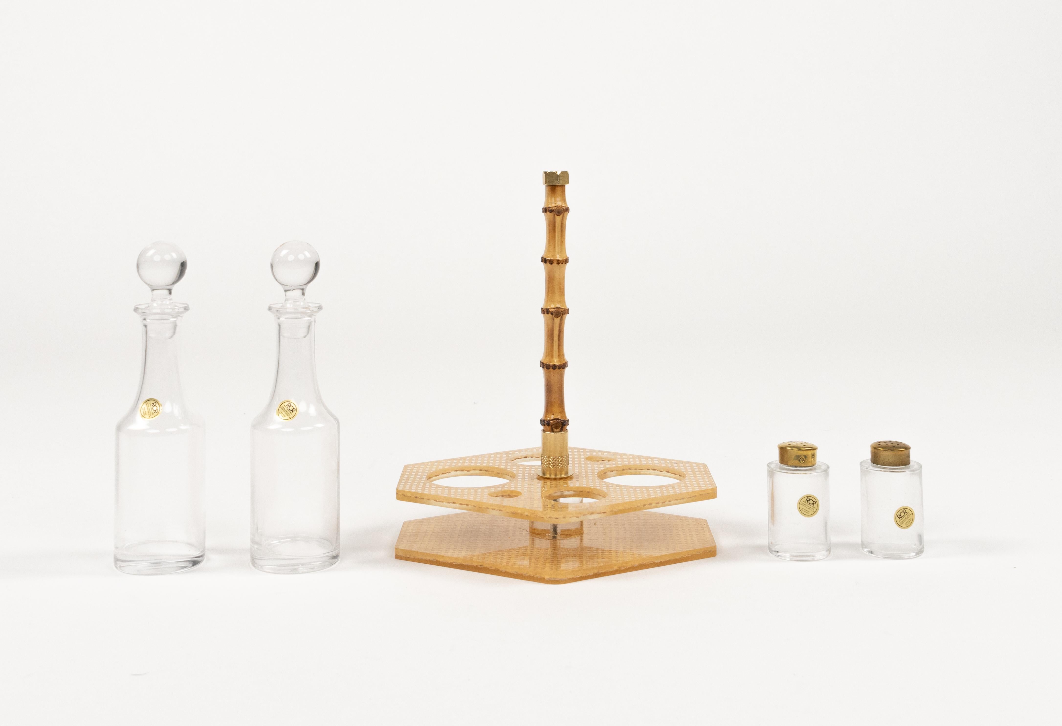 Condiment Set Lucite, Wicker and Crystal  Christian Dior Style, Italy 1970s For Sale 2