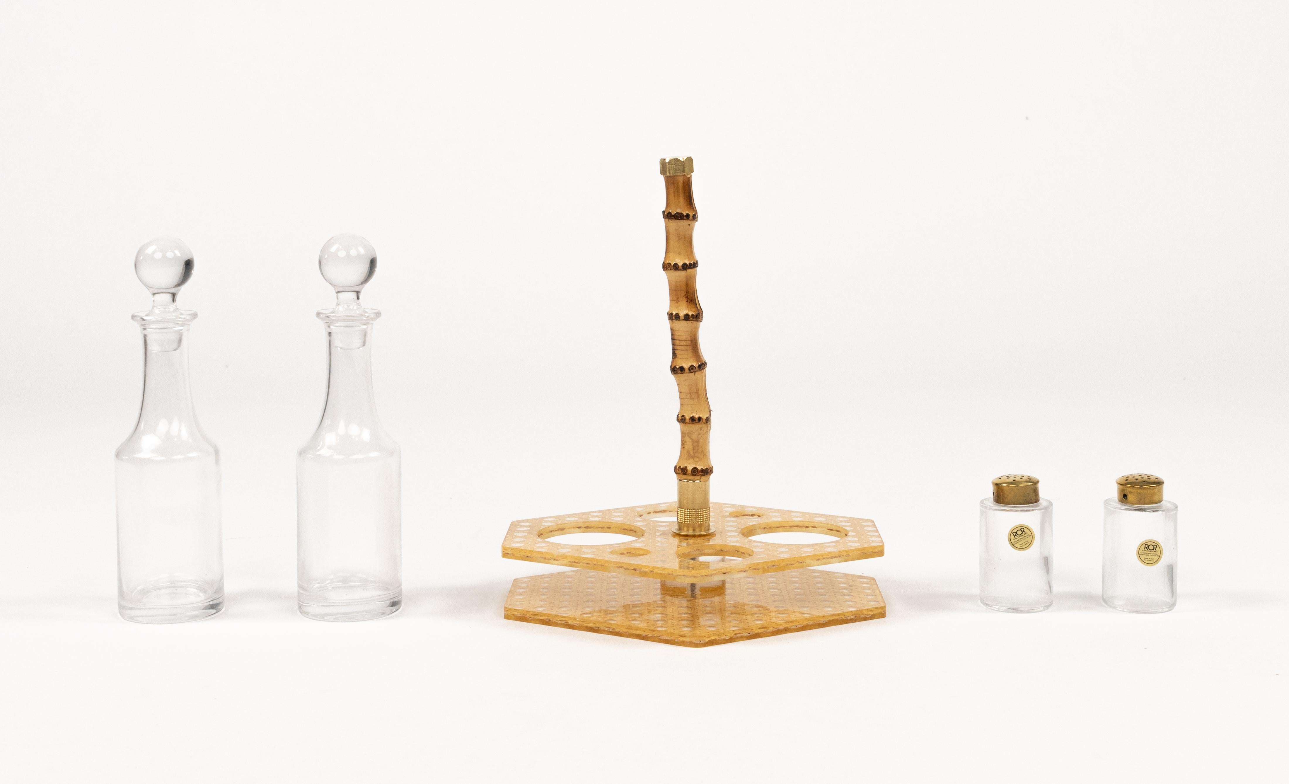 Ensemble de condiments de style Christian Dior en Lucite, osier et cristal, Italie, années 1970 en vente 2