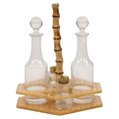 Condiment Set Lucite, Wicker and Crystal Christian Dior Style, Italy 1970s