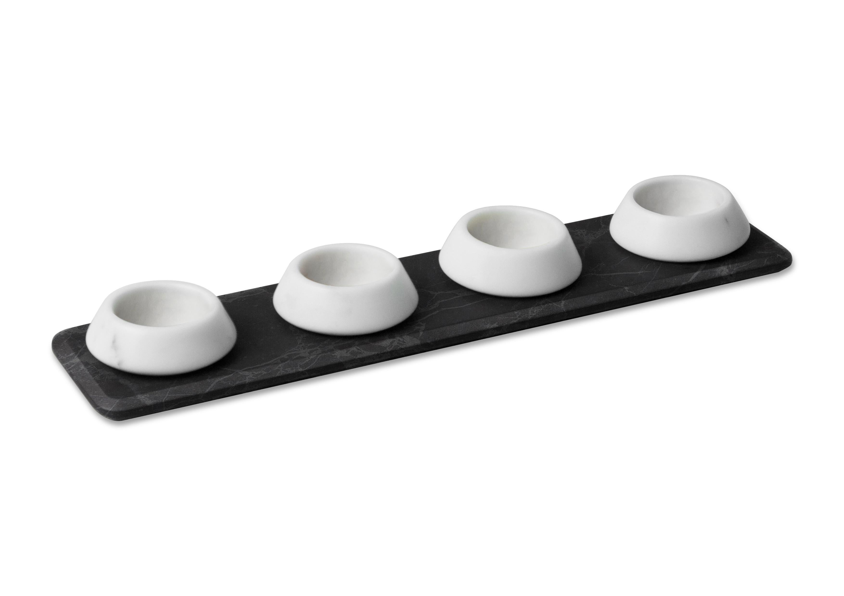 Italian Condiments Tray with Bowls in Michelangelo Marble by Colominas, Italy in Stock