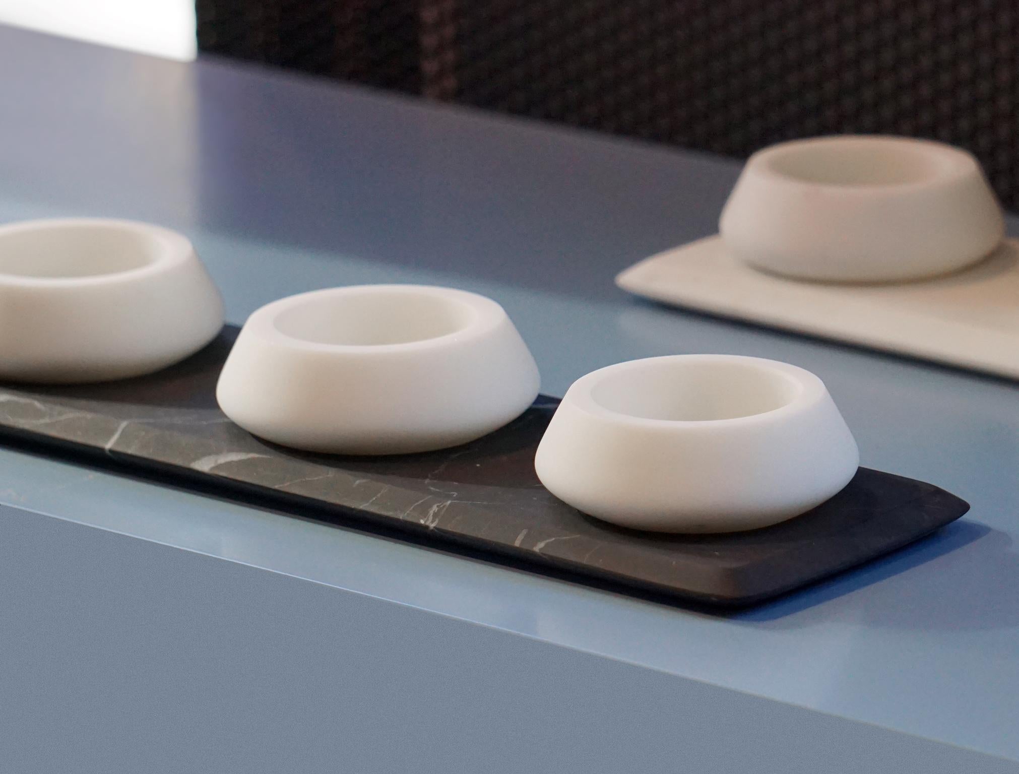 Contemporary Condiments Tray with Bowls in Michelangelo Marble by Colominas, Italy in Stock