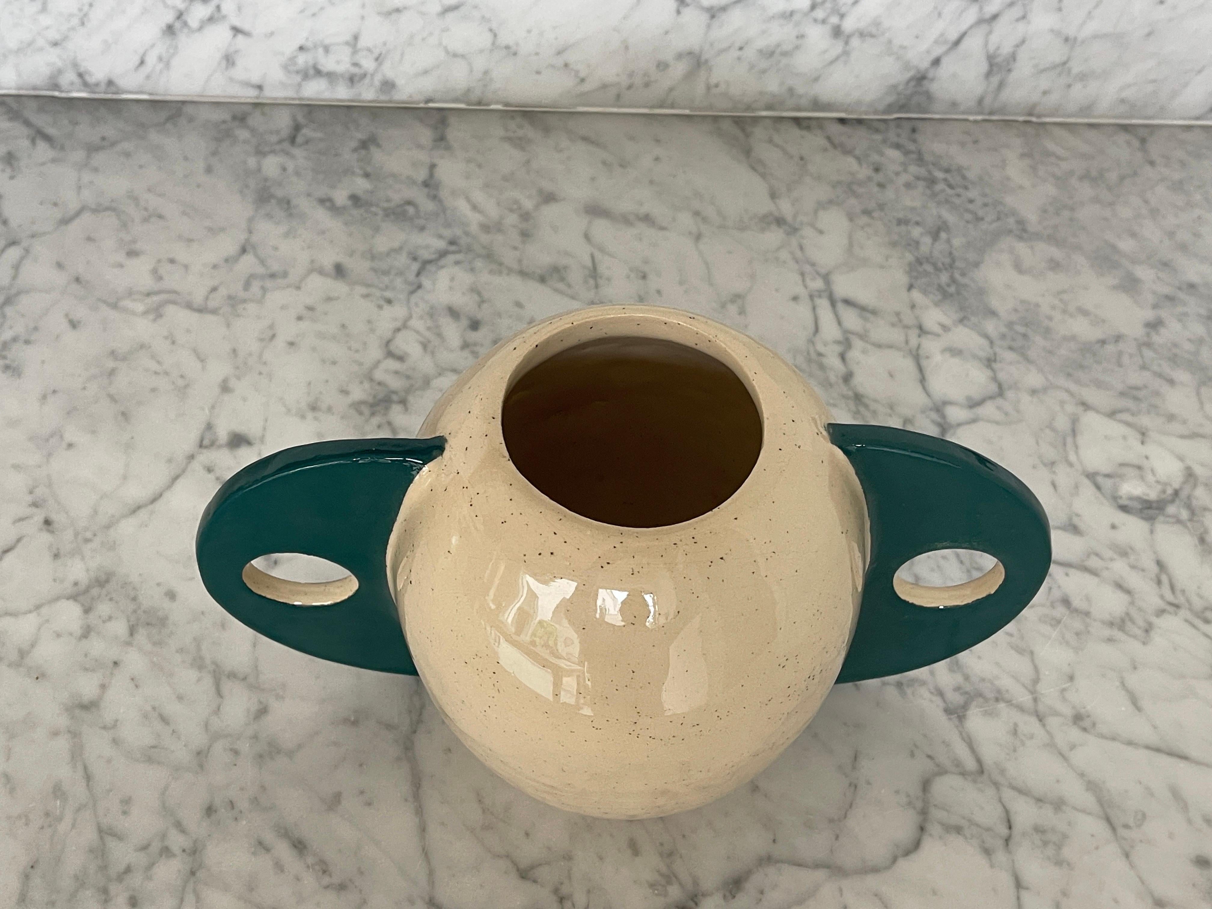 Handmade two tone ceramic vaze by chilean belgian artist Mariela Ceramica