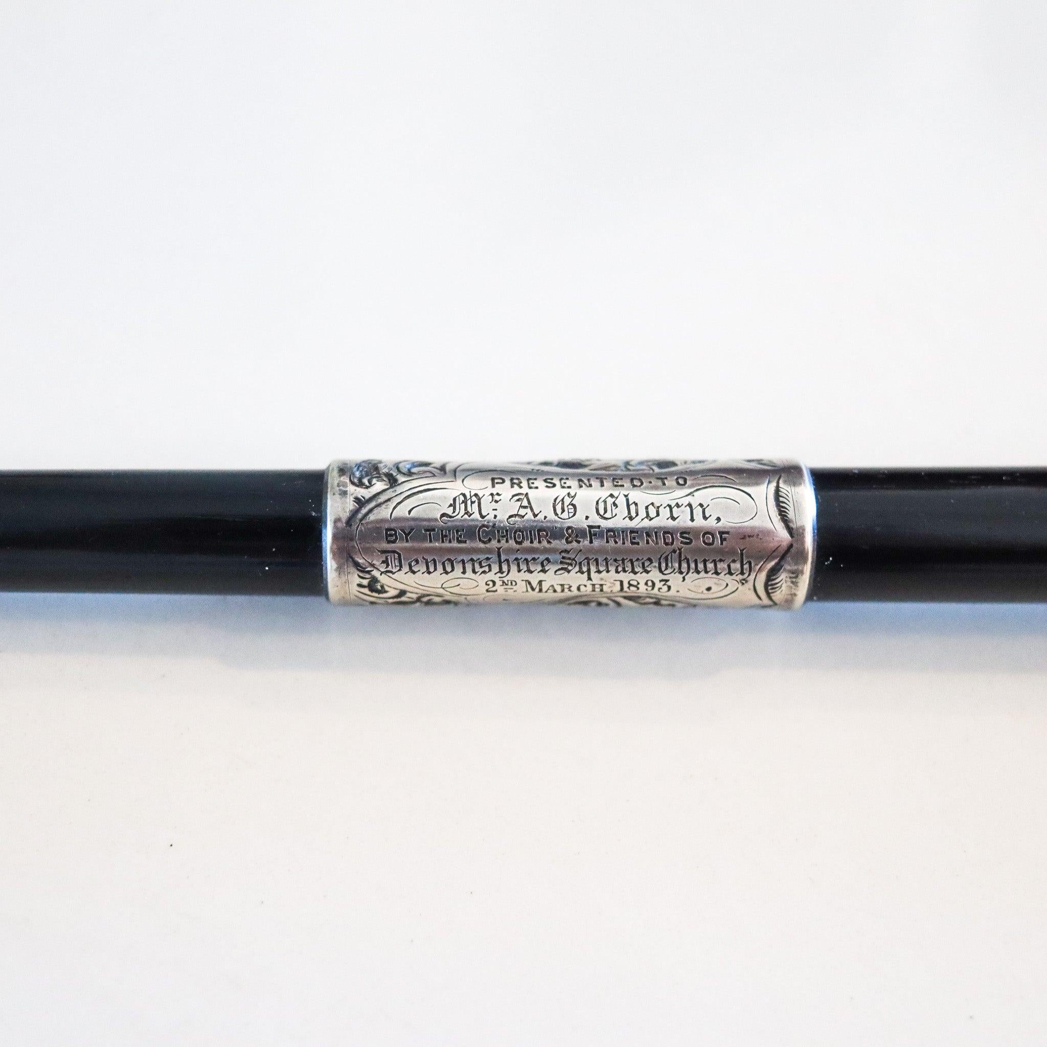 Late Victorian CONDUCTOR'S BATON 1893 Antique Ebony Wood And .925 Sterling Silver In Case For Sale