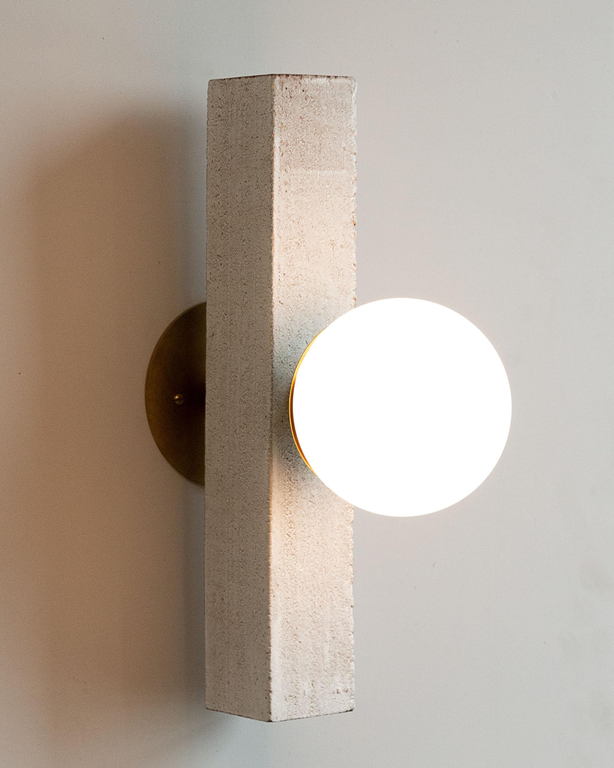 Contemporary Conduit Linear Sconce 15.1 - Brutalist Ceramic and Brass Sconce For Sale