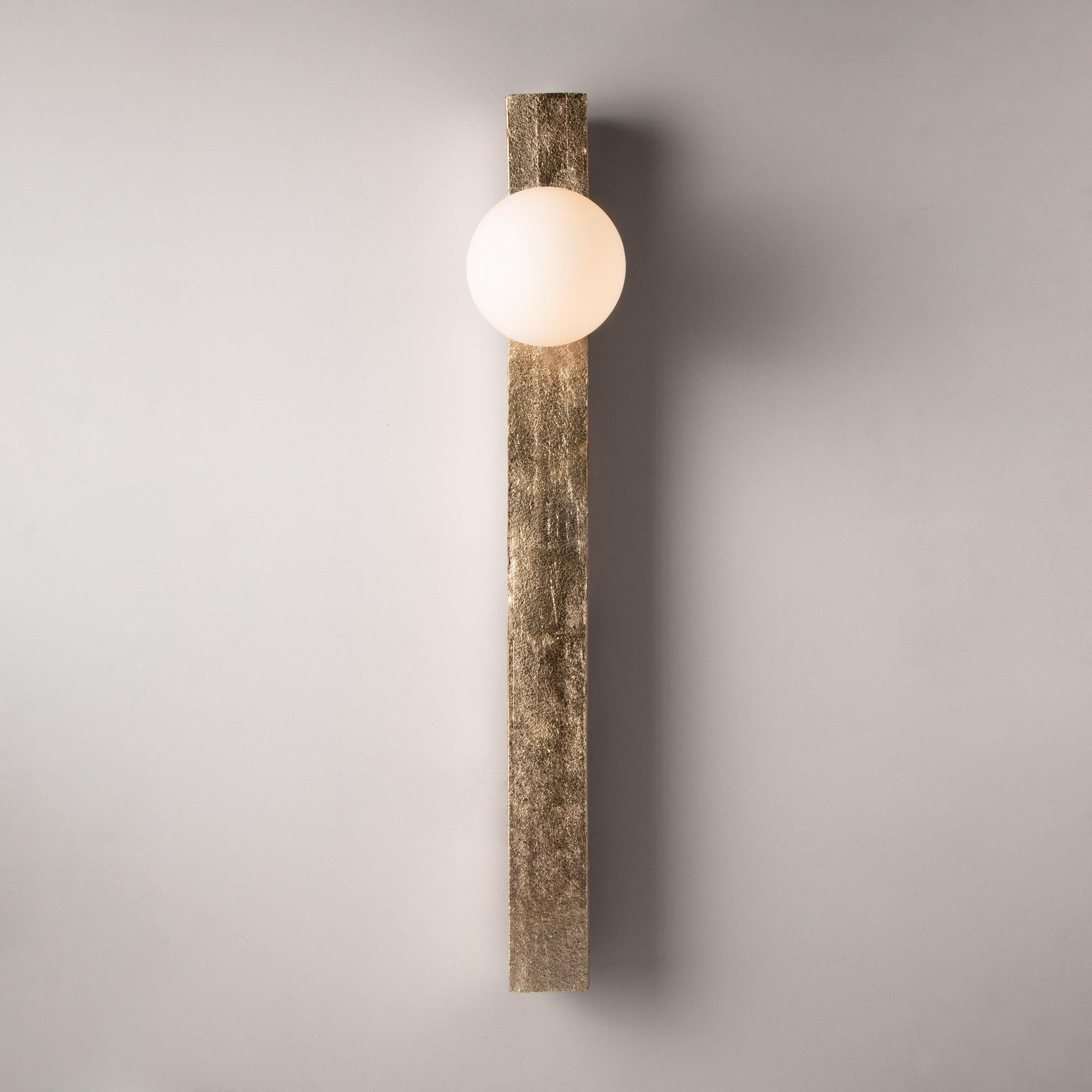 American Conduit Linear Sconce 30.1 - Gilded Brutalist Ceramic and Brass Sconce For Sale