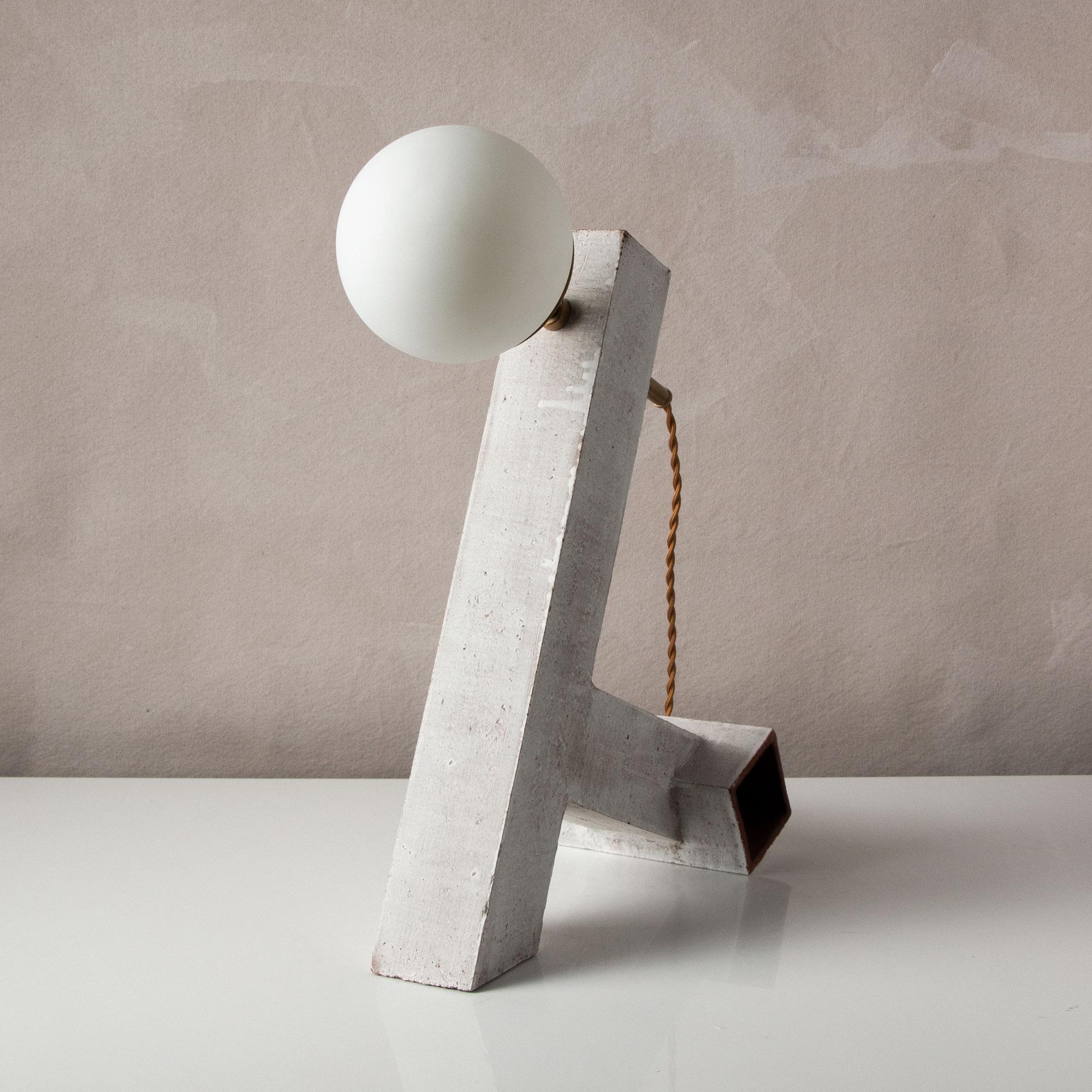 American Conduit Anchor - Brutalist White Ceramic and Brass Table Lamp For Sale