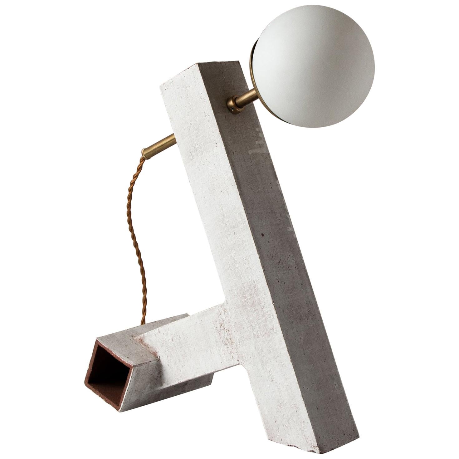 Conduit Anchor - Brutalist White Ceramic and Brass Table Lamp For Sale