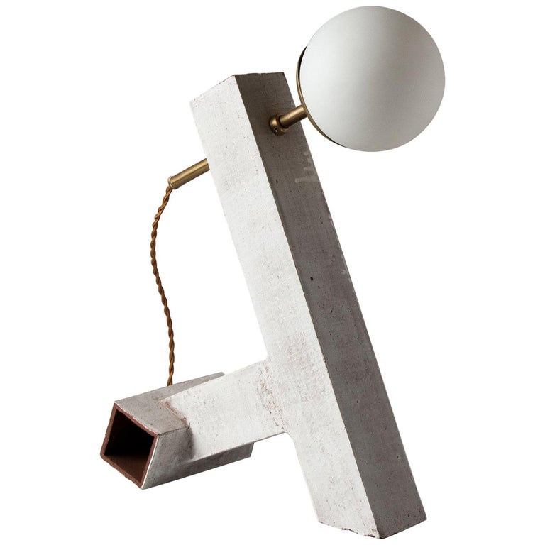 Conduit Anchor Brutalist White Ceramic and Brass Table Lamp For Sale