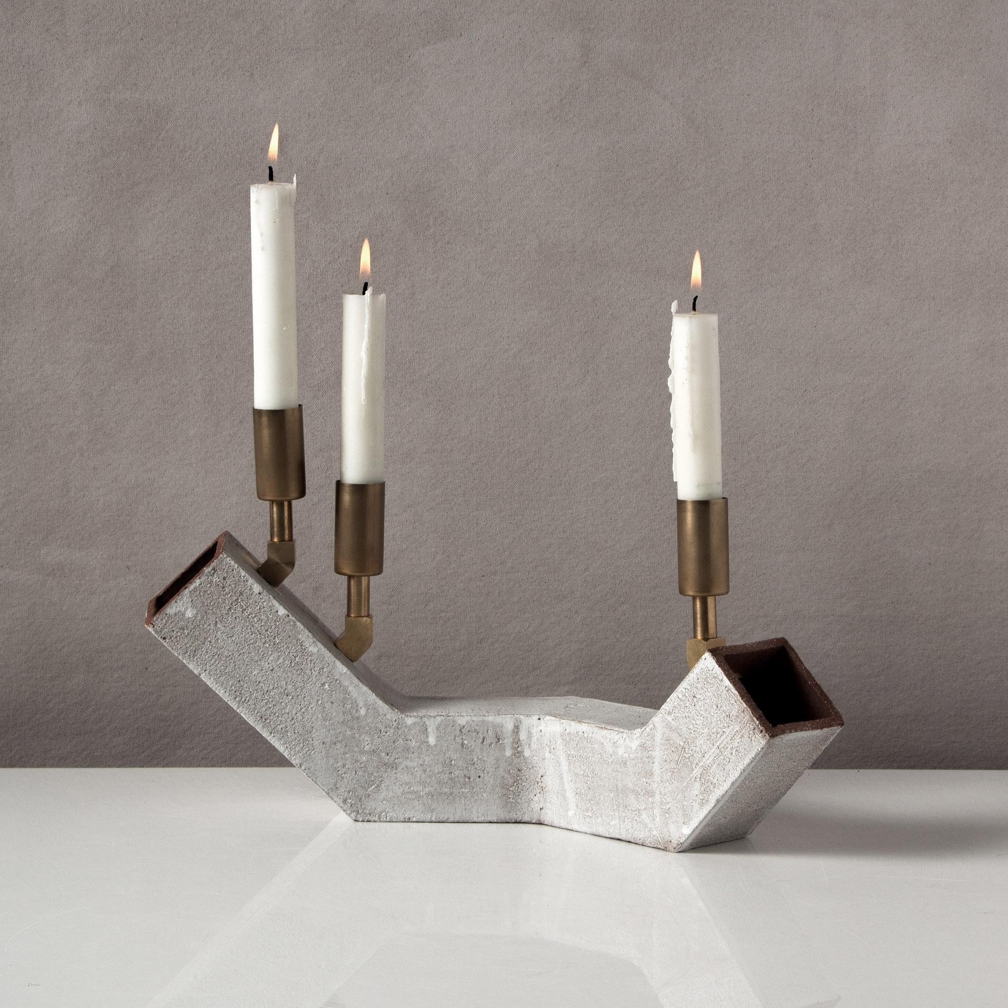 Modern Conduit Balance - Ceramic and Brass Brutalist Candelabra For Sale