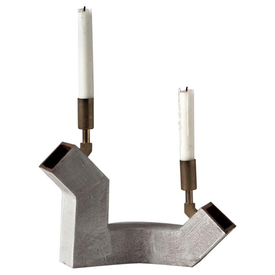 Conduit Duo - Ceramic and Brass Brutalist Candelabra For Sale